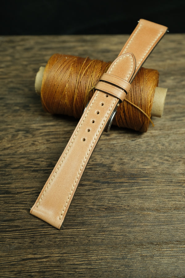 NATURAL SHELL CORDOVAN LEATHER WATCH STRAP, HANDMADE WATCH BAND, QUICK RELEASE SPRING BAR