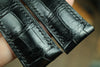 BLACK ALLIGATOR LEATHER WATCH STRAP, OMEGA WATCH BAND.