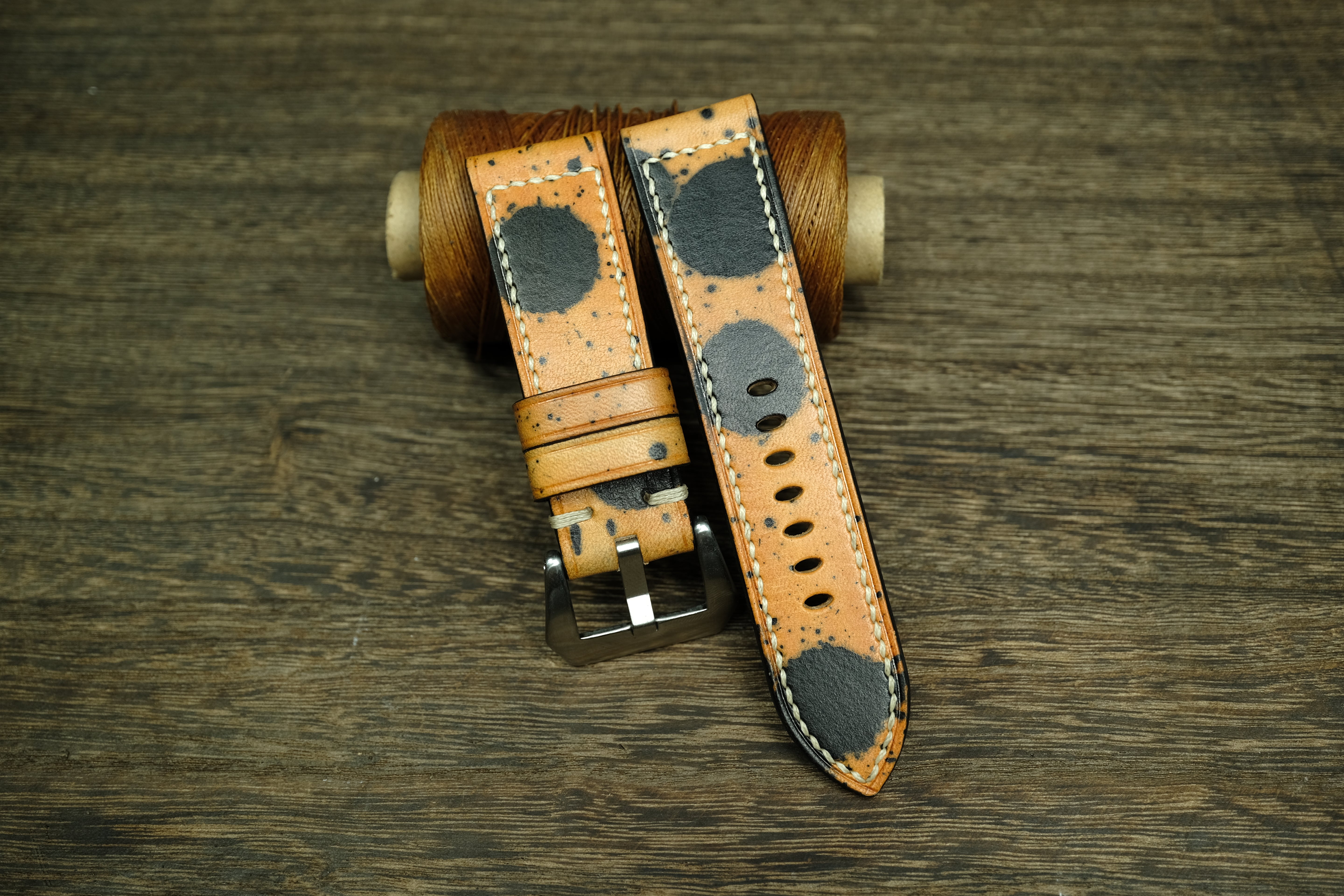 Panerai Watch Band Handmade, Vegtan Leather Yellow/Black Color