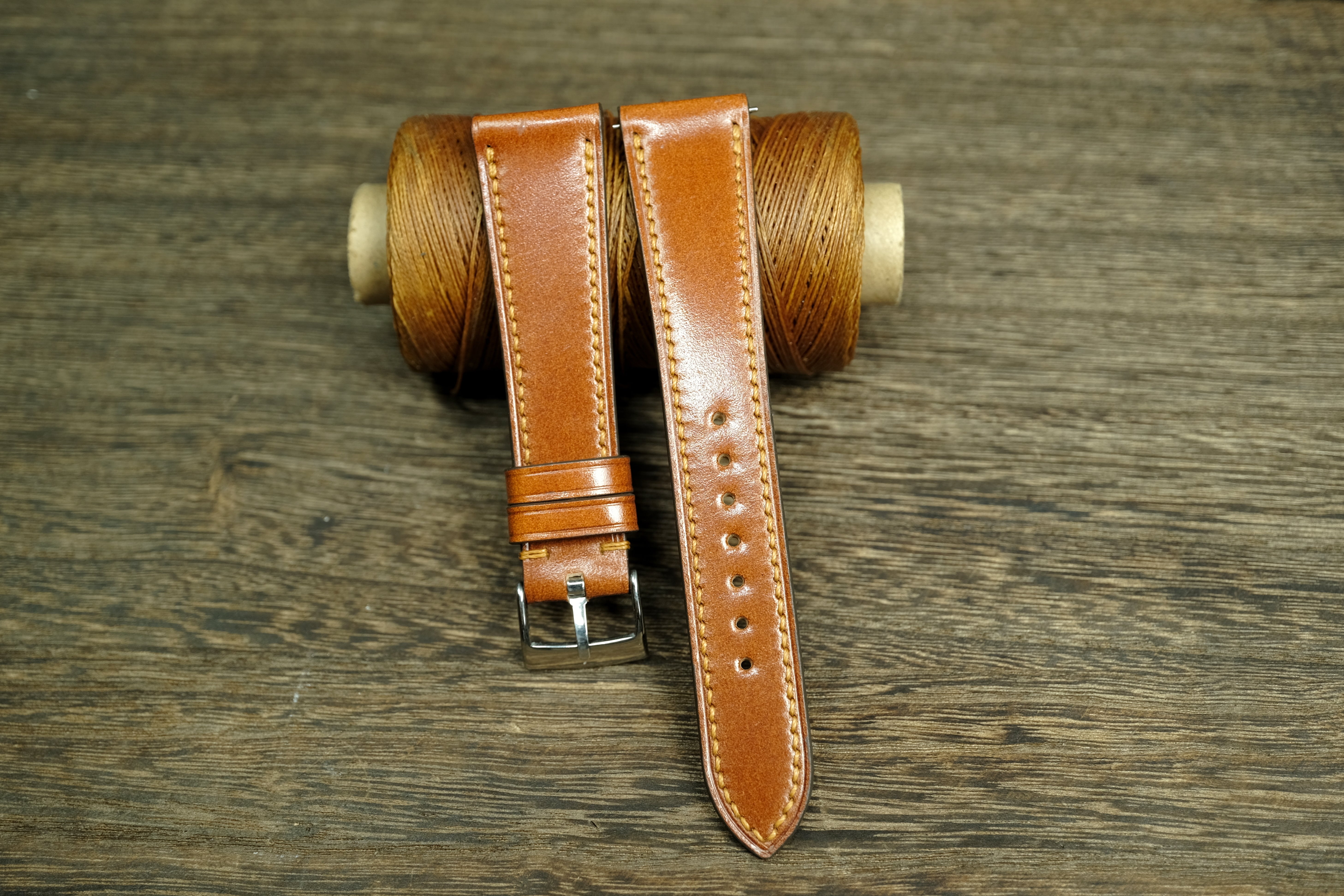 WHISKEY SHELL CORDOVAN LEATHER WATCH STRAP, HANDMADE WATCH BAND, QUICK RELEASE SPRING BAR