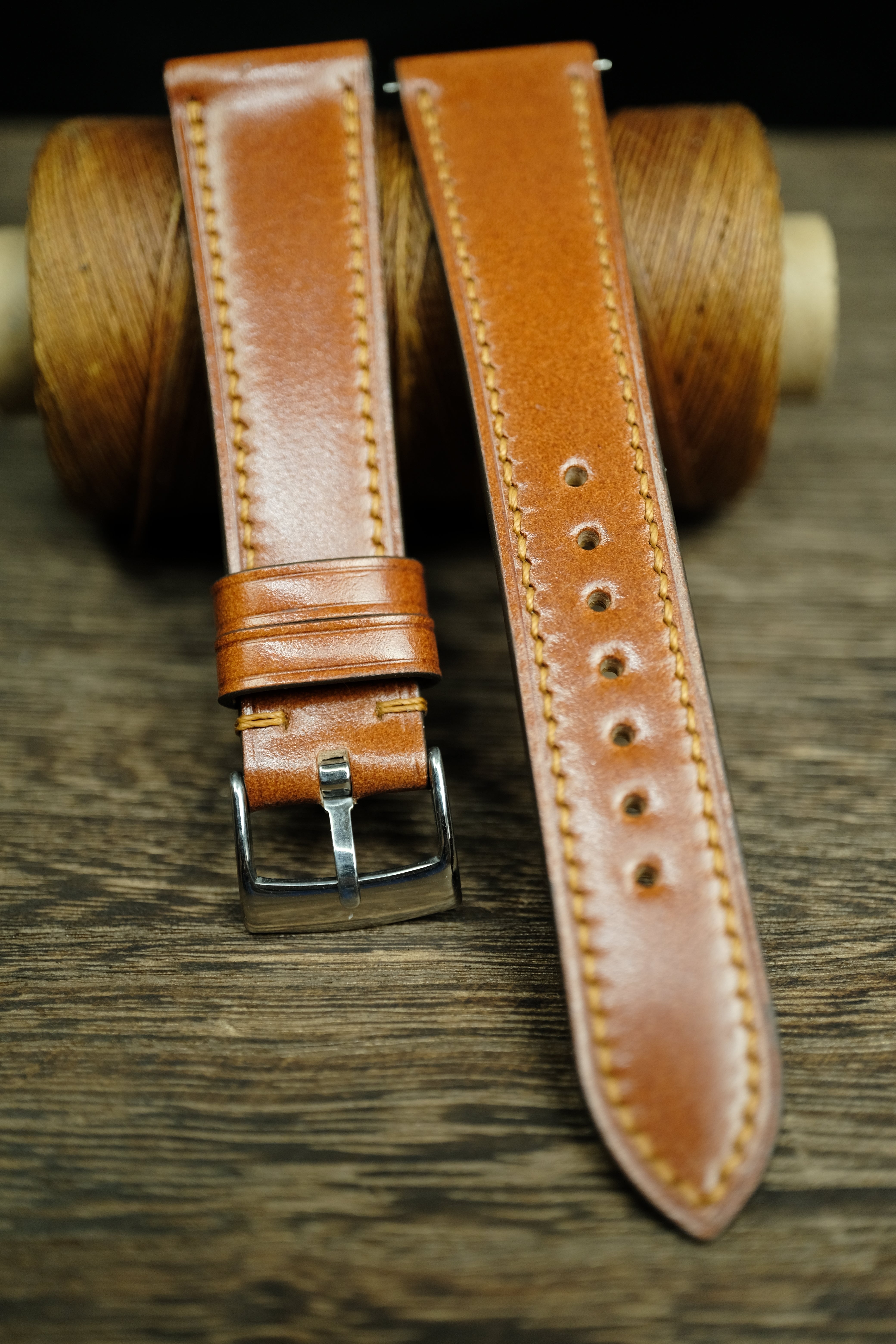 WHISKEY SHELL CORDOVAN LEATHER WATCH STRAP, HANDMADE WATCH BAND, QUICK RELEASE SPRING BAR