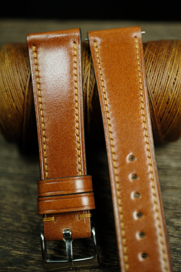 WHISKEY SHELL CORDOVAN LEATHER WATCH STRAP, HANDMADE WATCH BAND, QUICK RELEASE SPRING BAR