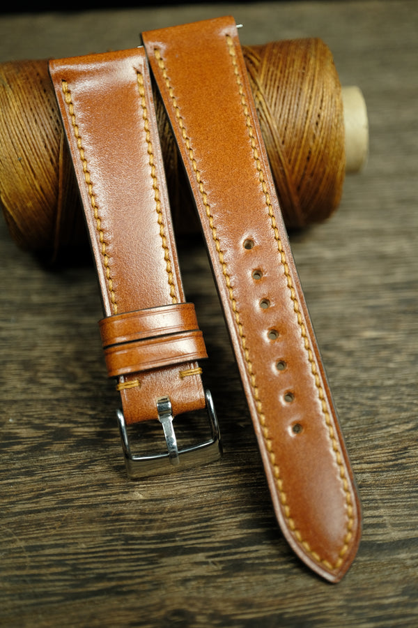 WHISKEY SHELL CORDOVAN LEATHER WATCH STRAP, HANDMADE WATCH BAND, QUICK RELEASE SPRING BAR