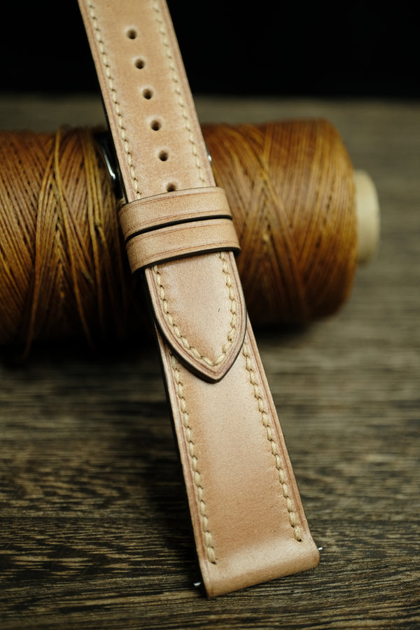 NATURAL SHELL CORDOVAN LEATHER WATCH STRAP, HANDMADE WATCH BAND, QUICK RELEASE SPRING BAR