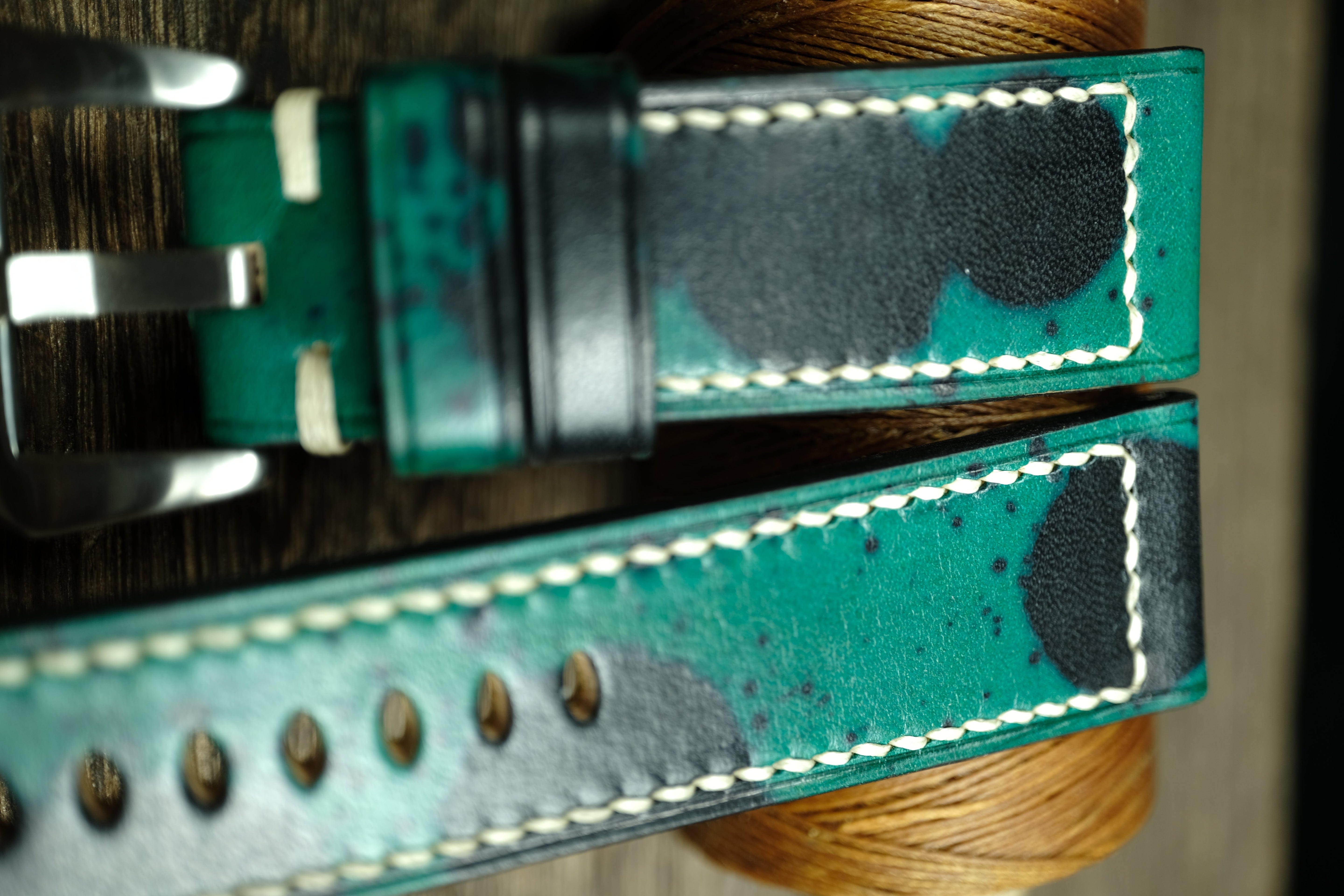 Handmade Vegtan Leather Panerai Watch Strap, Green/Black