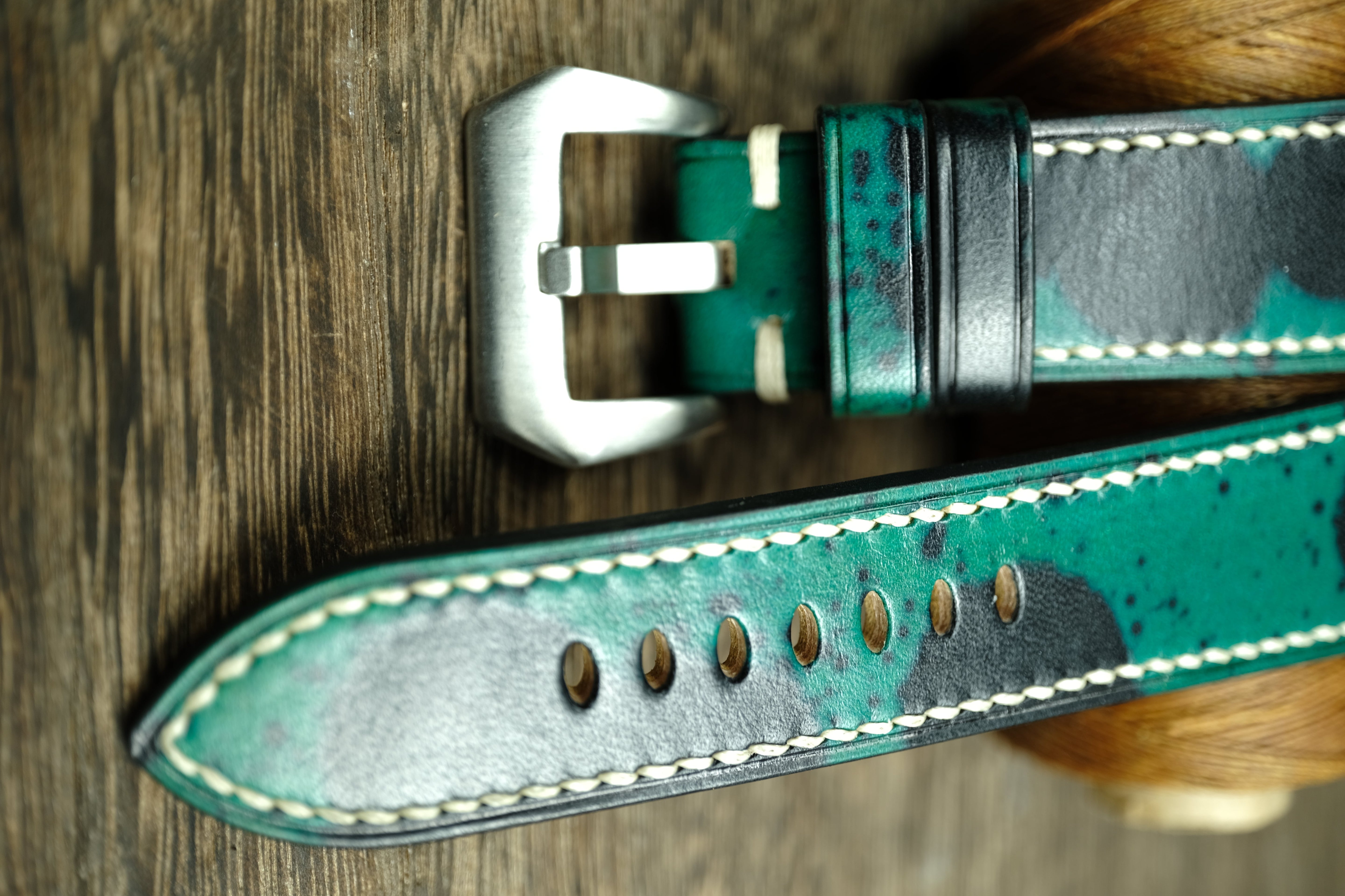 Handmade Vegtan Leather Panerai Watch Strap, Green/Black