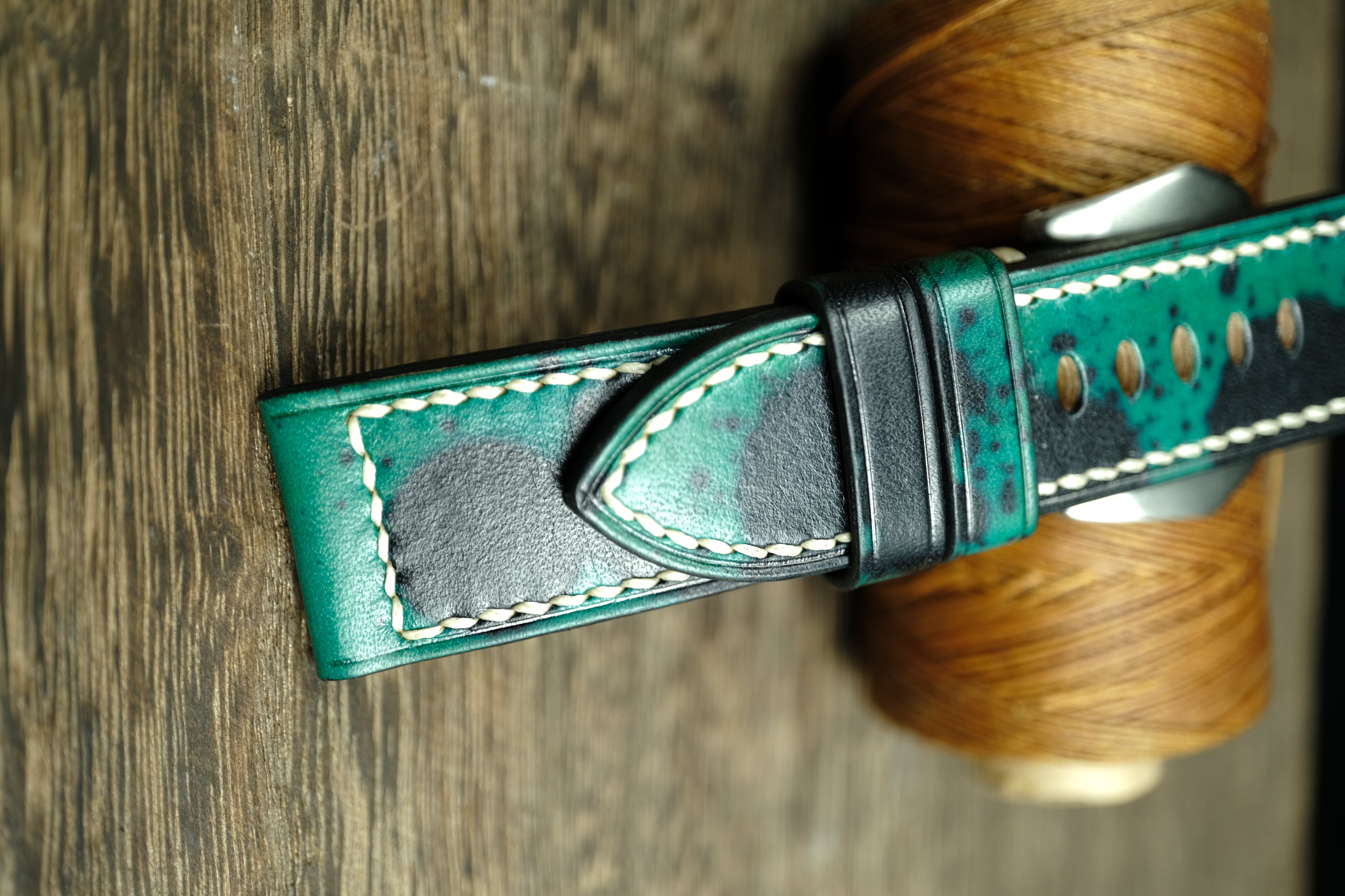 Handmade Vegtan Leather Panerai Watch Strap, Green/Black