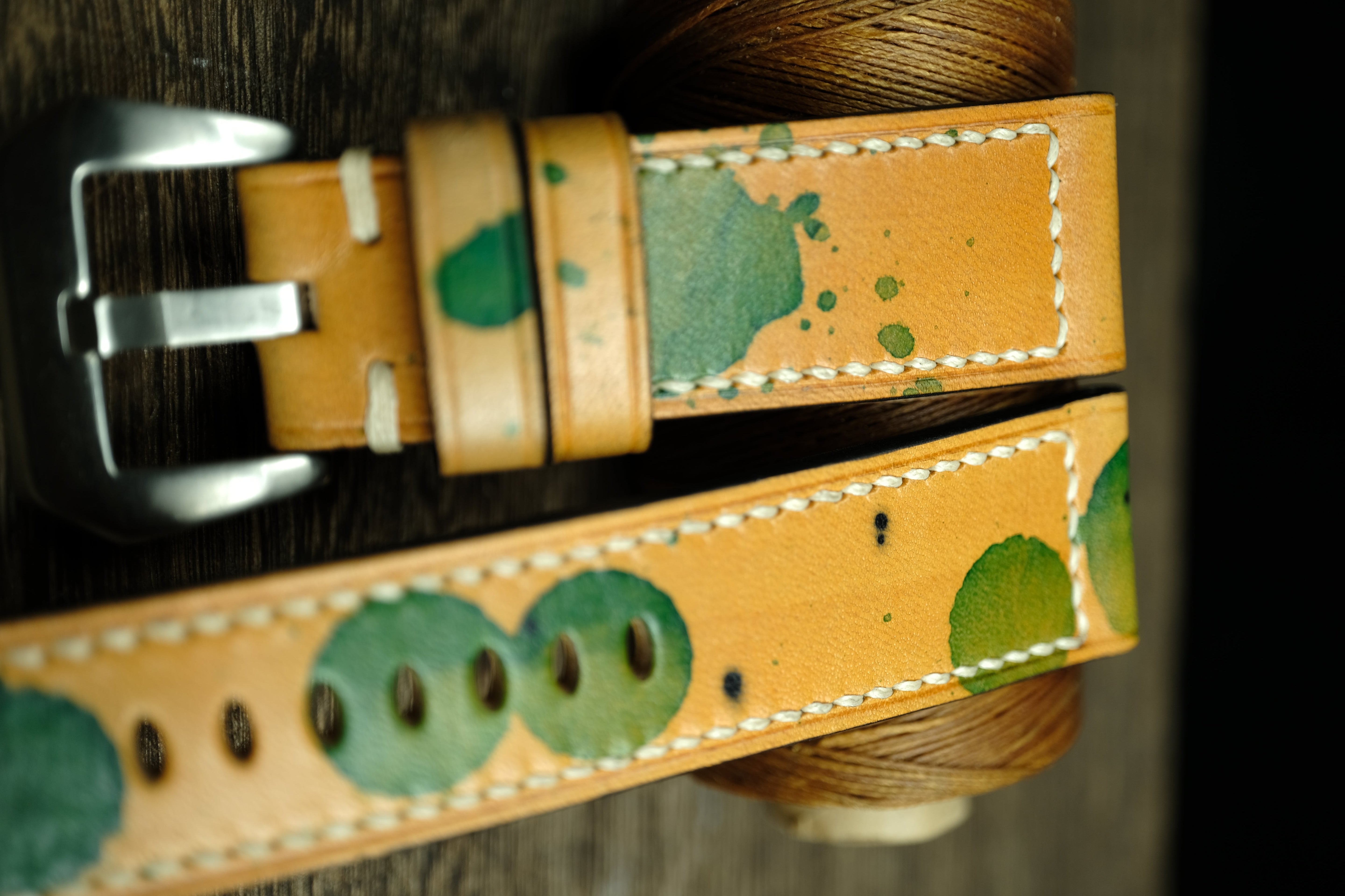Handmade Vegtan Leather Panerai Watch Strap, Yellow/Green