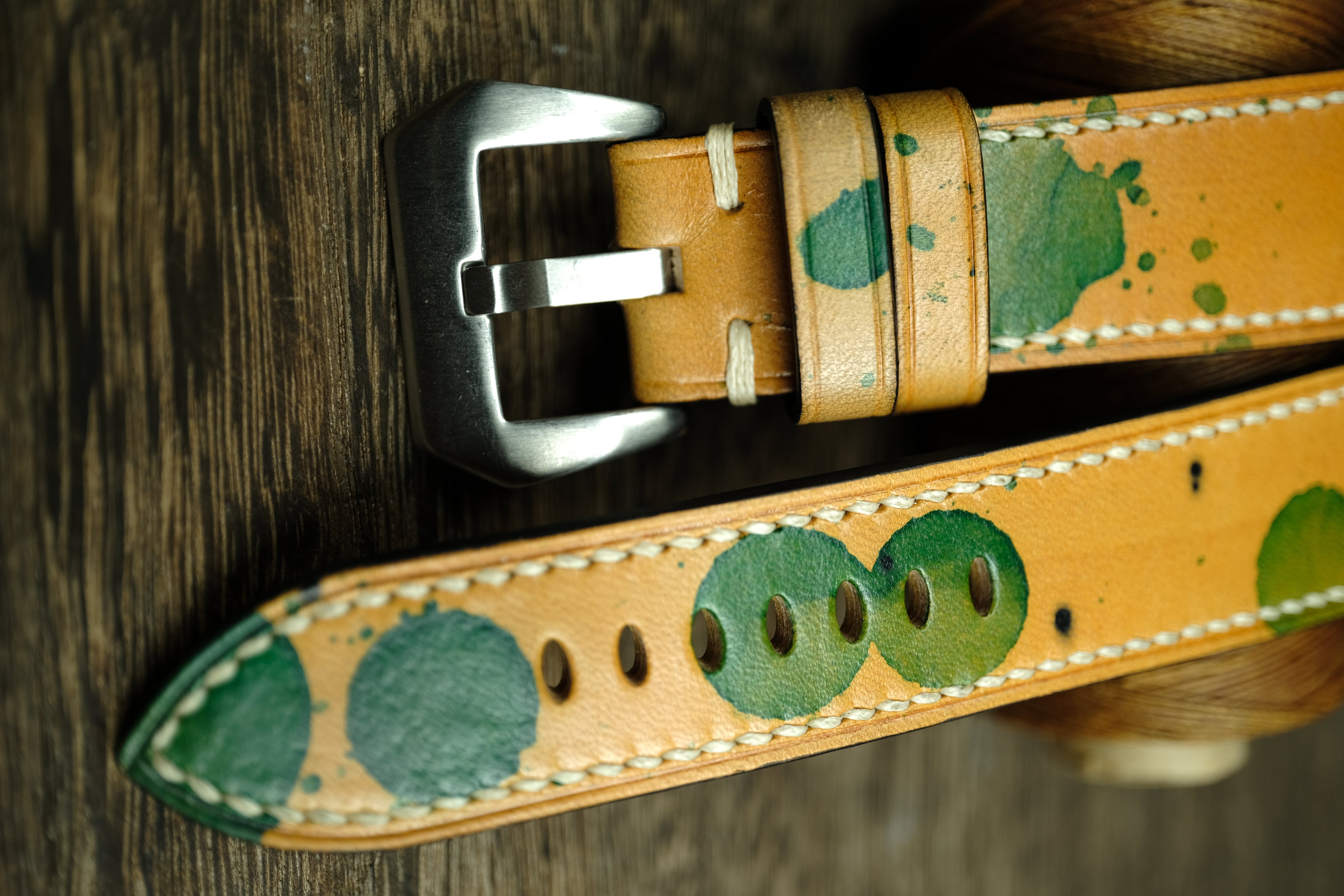 Handmade Vegtan Leather Panerai Watch Strap, Yellow/Green
