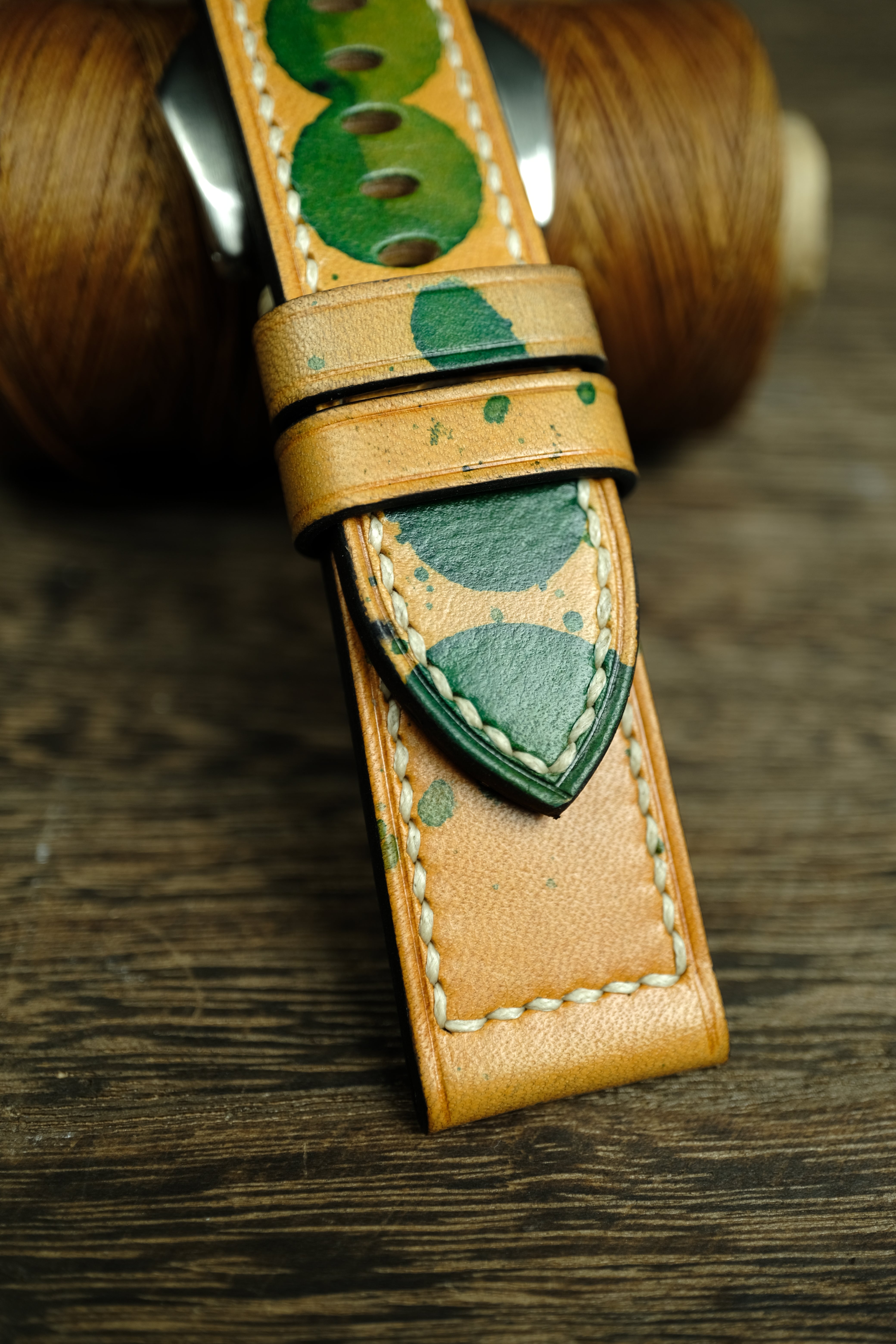 Panerai Watch Band Handmade, Vegtan Leather Yellow/Green Color