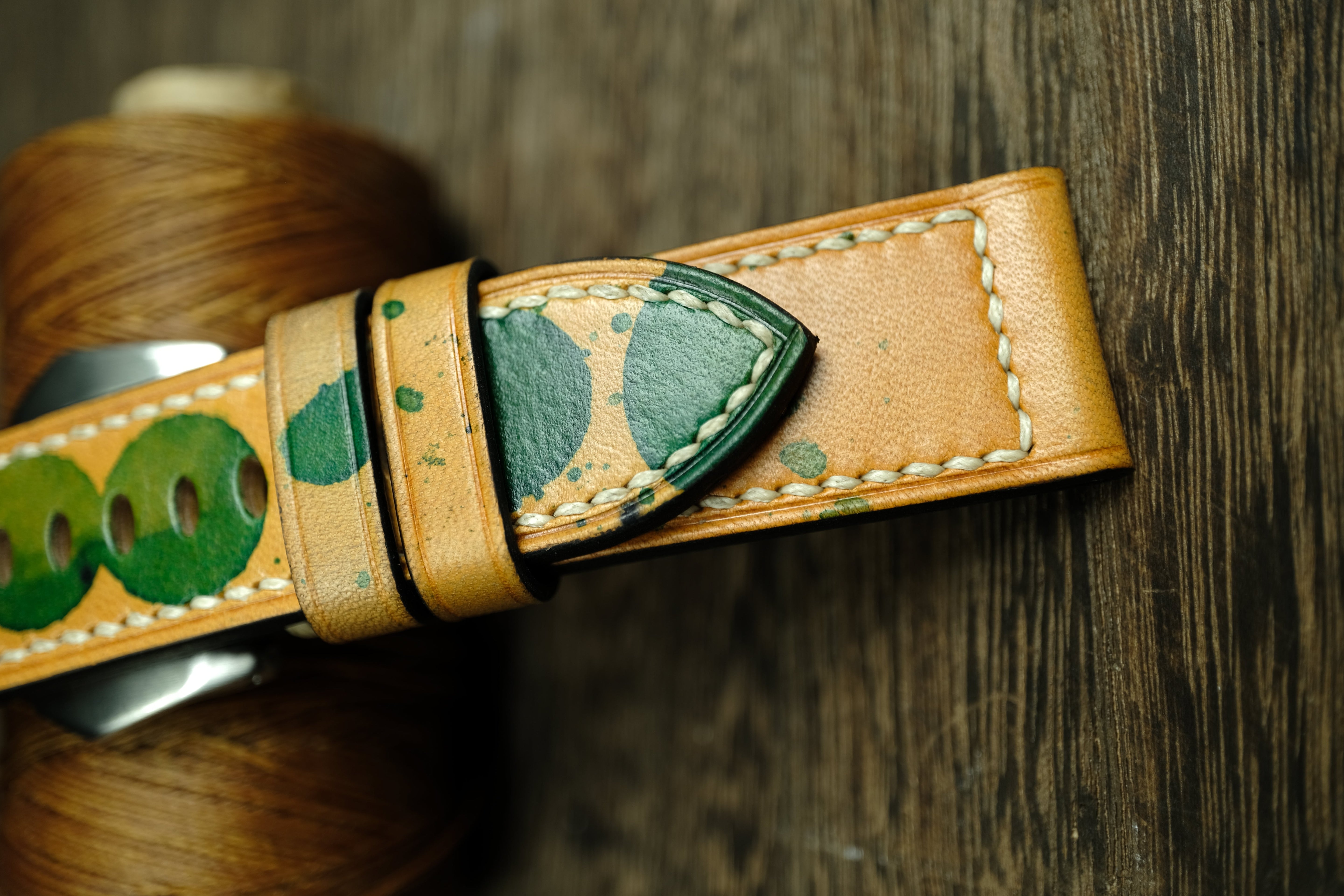 Handmade Vegtan Leather Panerai Watch Strap, Yellow/Green