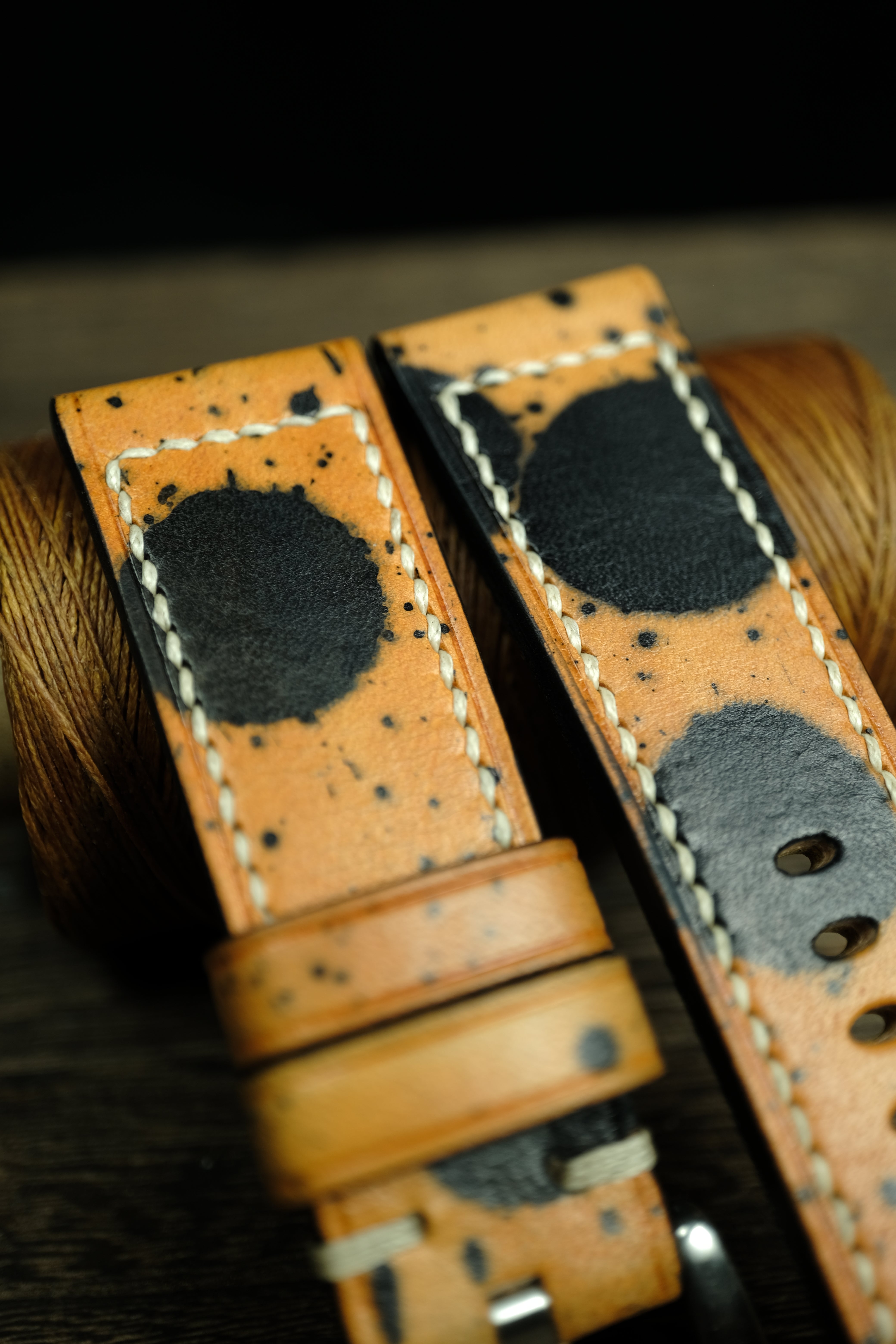 Panerai Watch Band Handmade, Vegtan Leather Yellow/Black Color