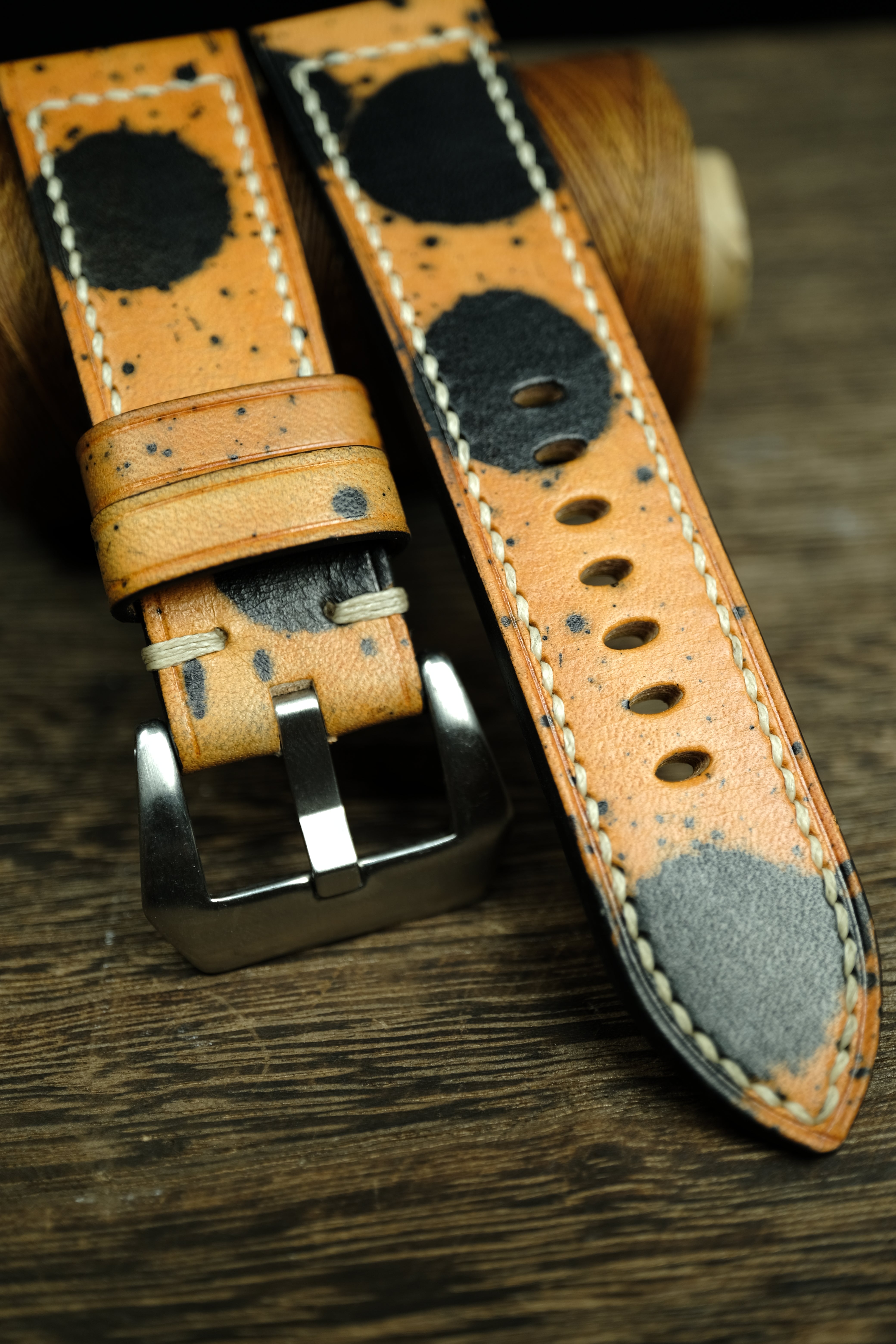 Panerai Watch Band Handmade, Vegtan Leather Yellow/Black Color