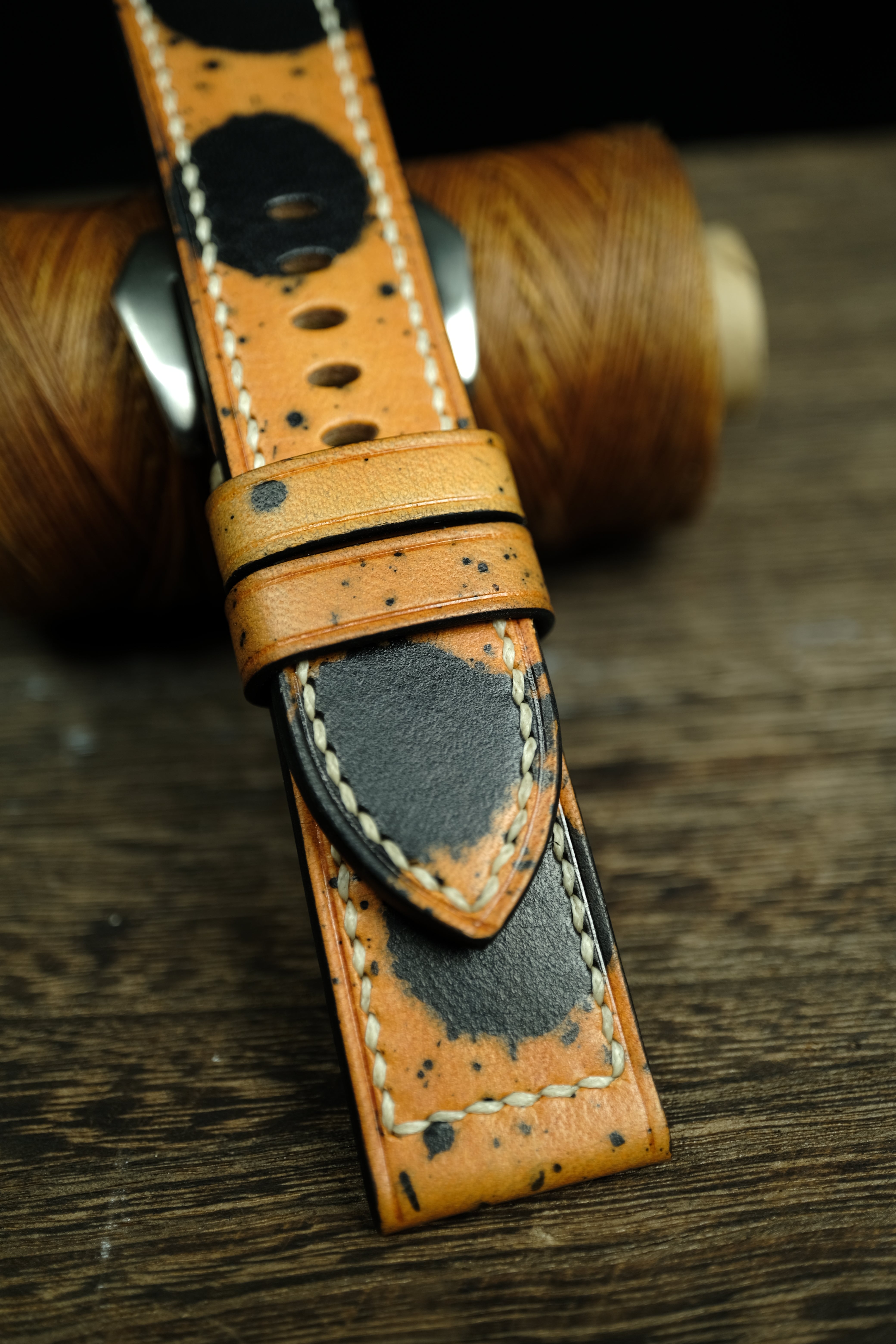 Panerai Watch Band Handmade, Vegtan Leather Yellow/Black Color