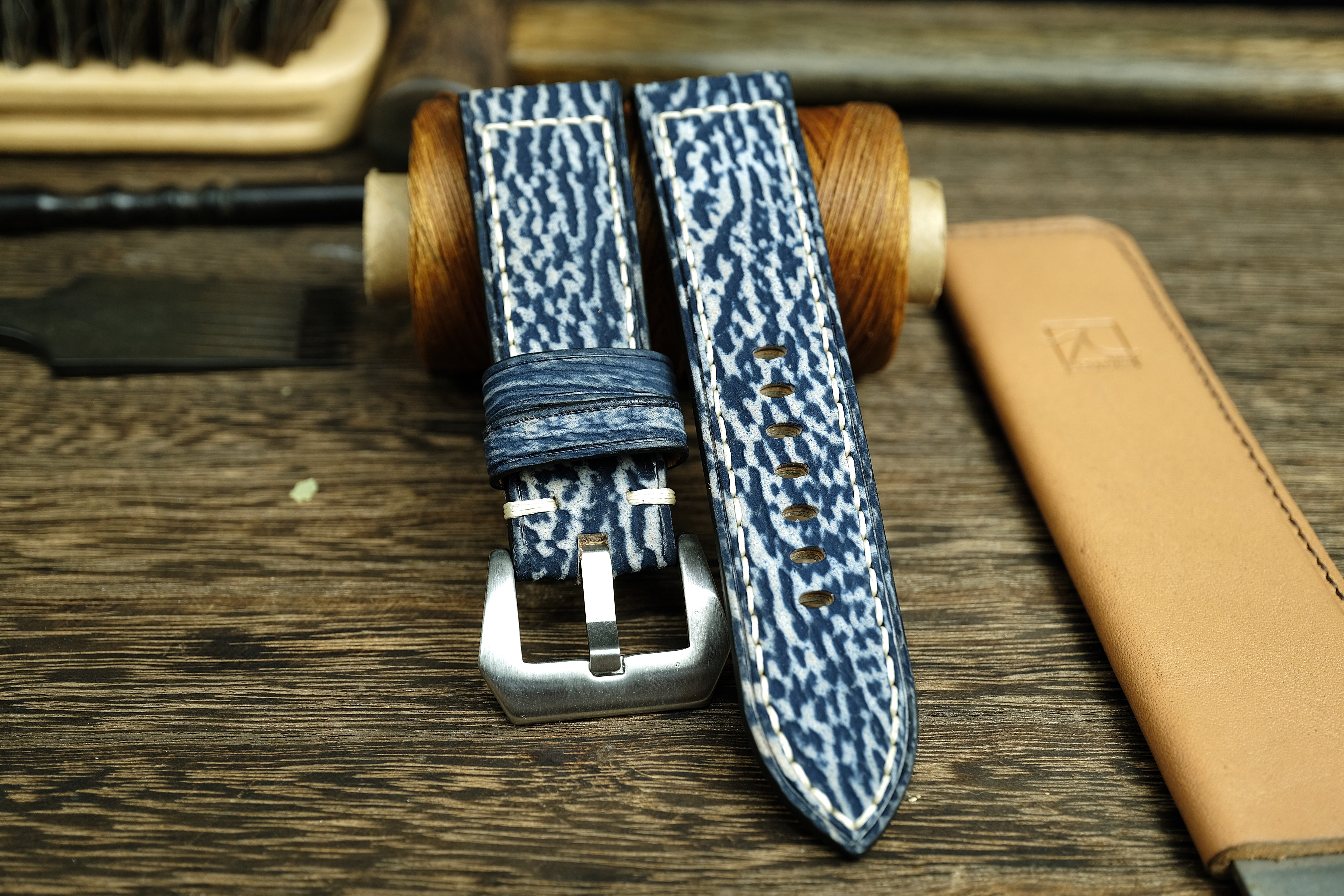 Matte Blue Shark Leather Panerai Watch Strap
