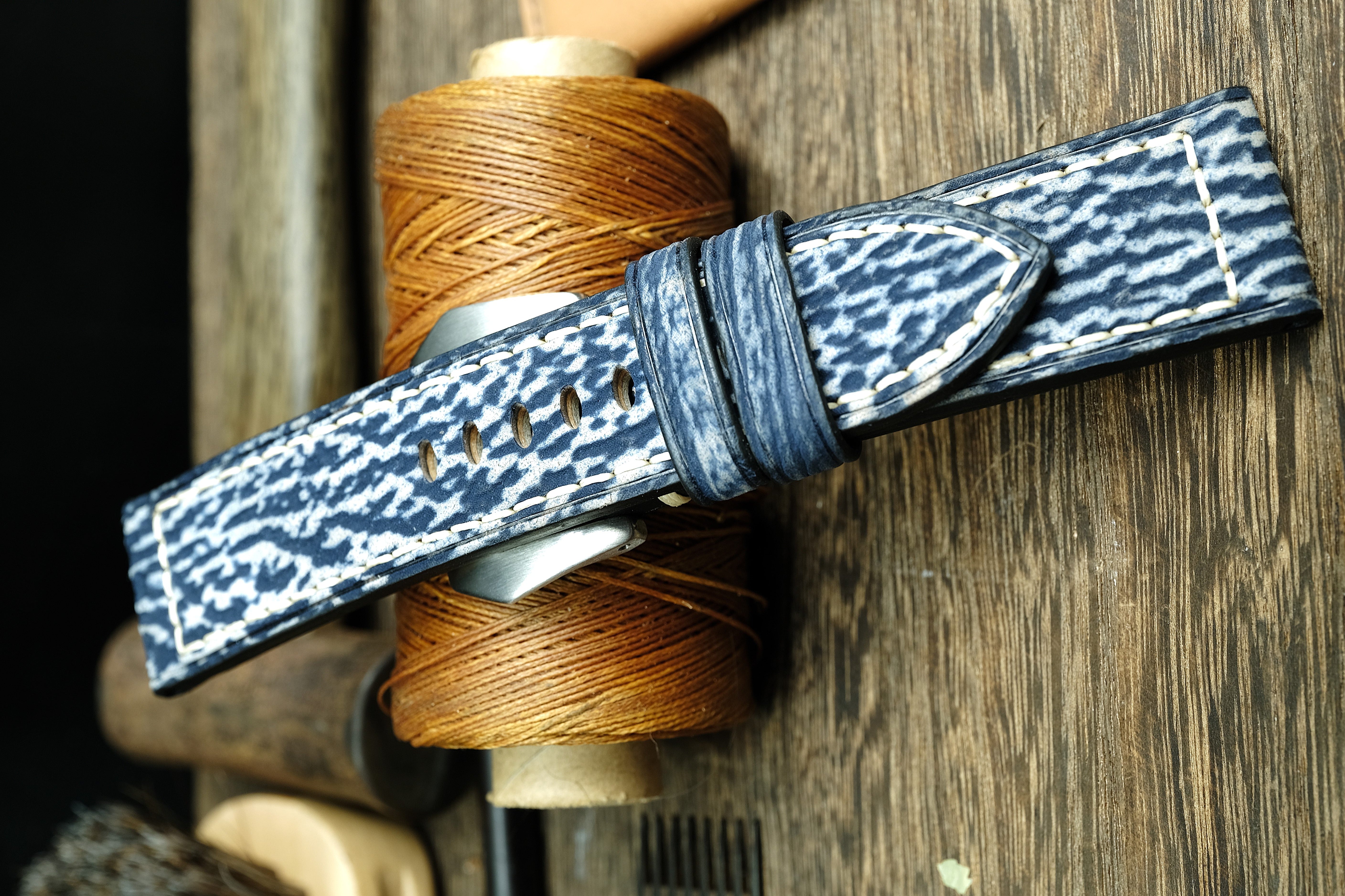 Matte Blue Shark Leather Panerai Watch Strap