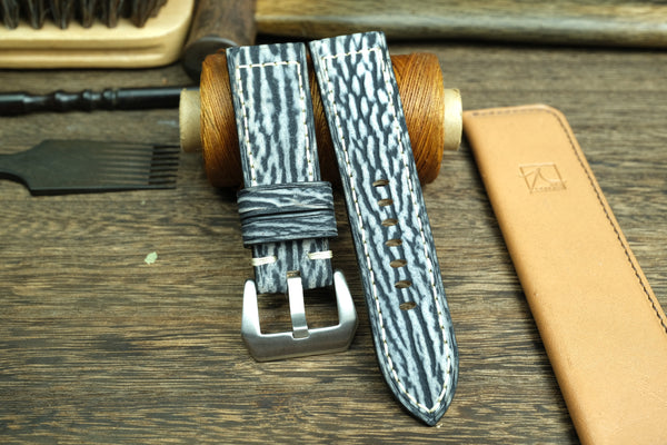 PANERAI WATCH BAND HANDMADE, SHARK LEATHER MATTE GREY/BLACK COLOR.