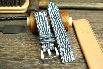 Matte Grey/Black Shark Leather Panerai Watch Strap