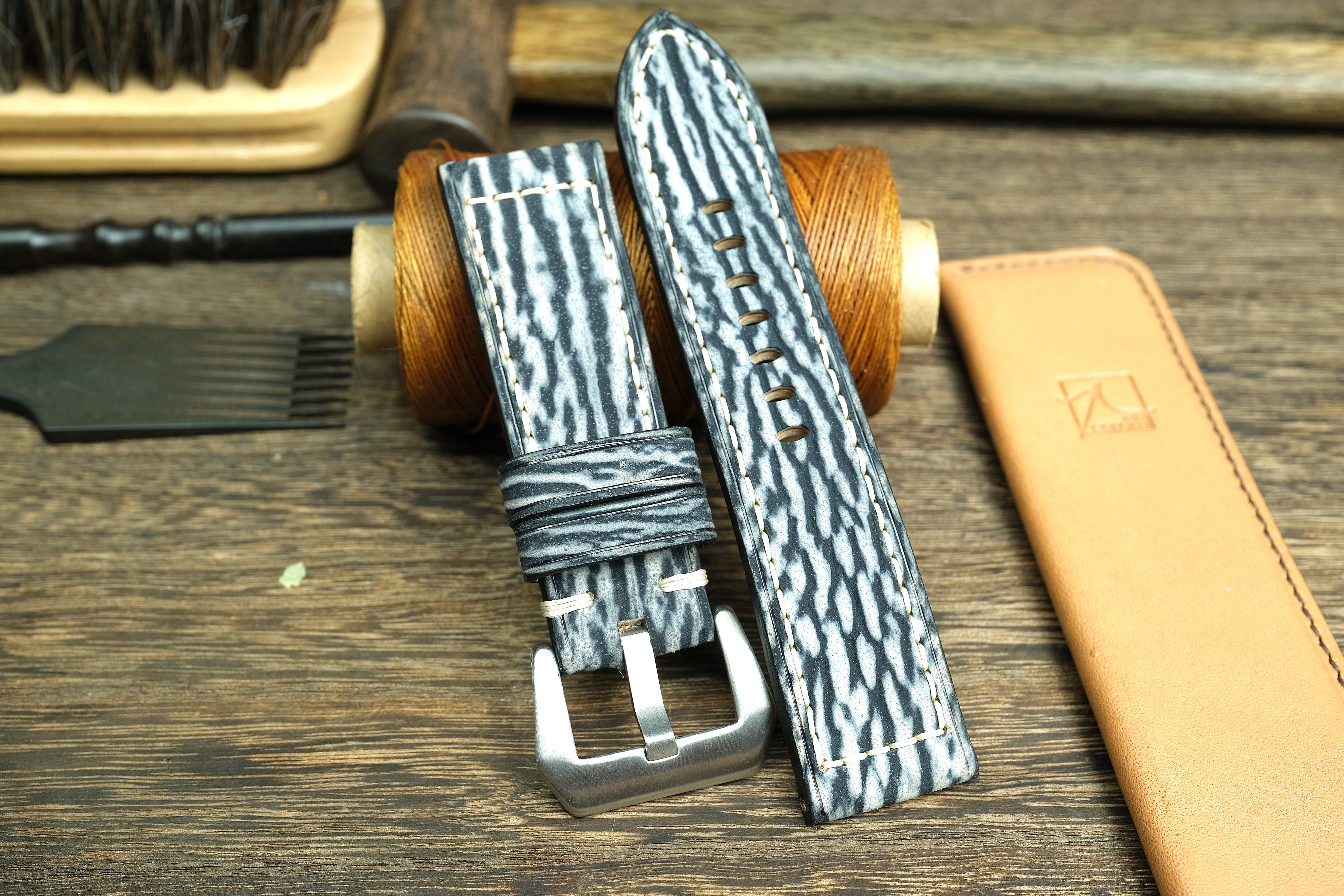 Matte Grey/Black Shark Leather Panerai Watch Strap