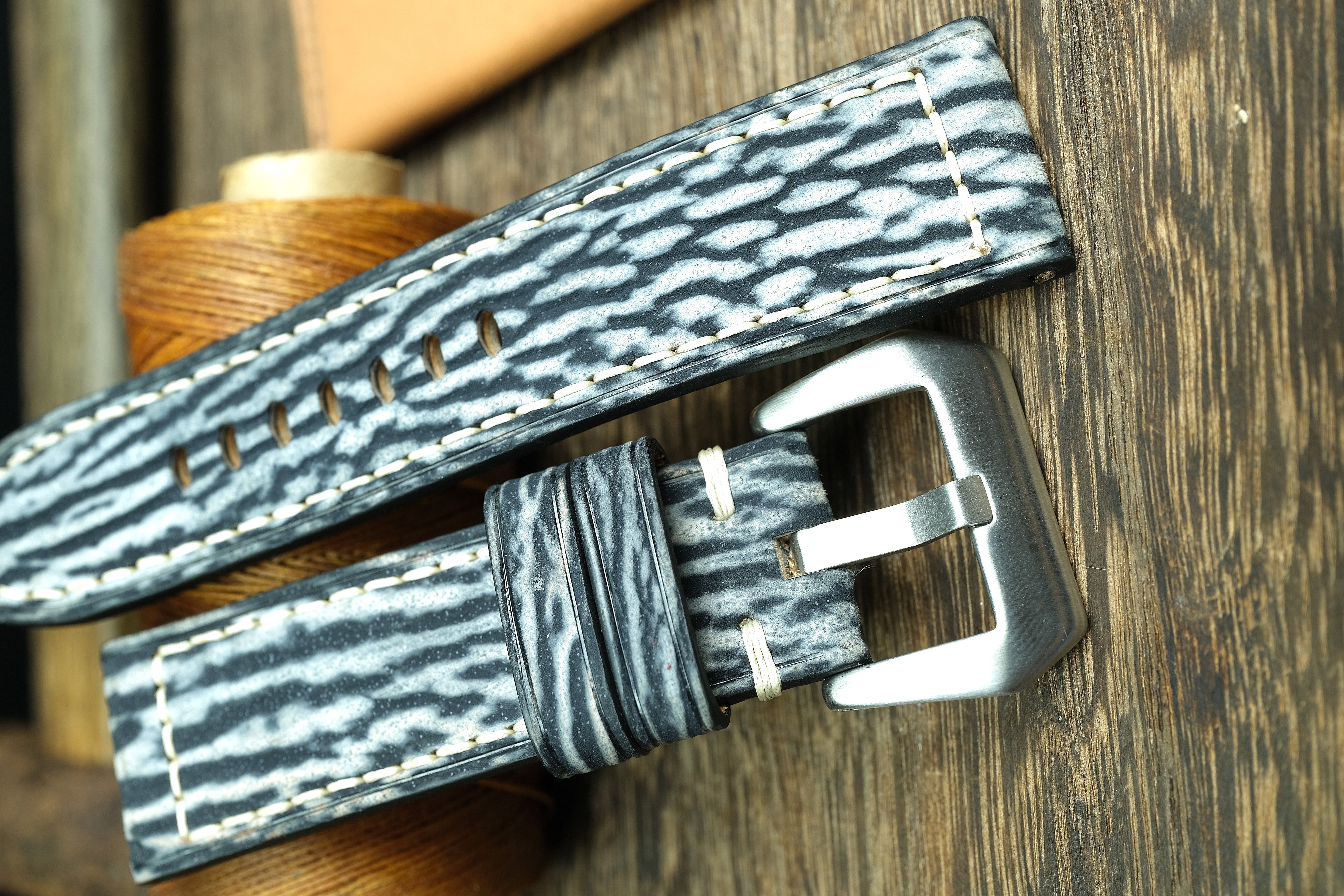 Matte Grey/Black Shark Leather Panerai Watch Strap