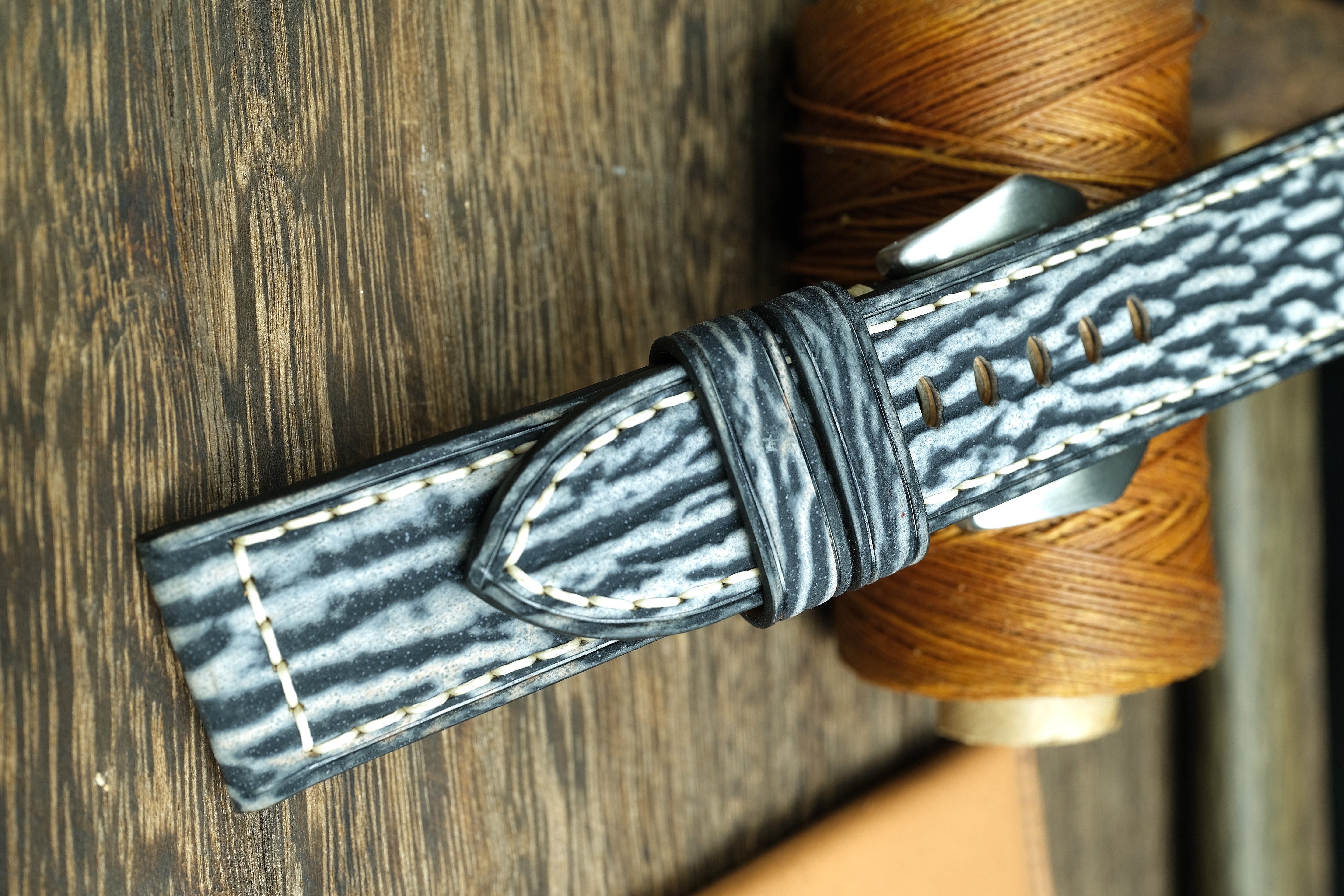 Matte Grey/Black Shark Leather Panerai Watch Strap