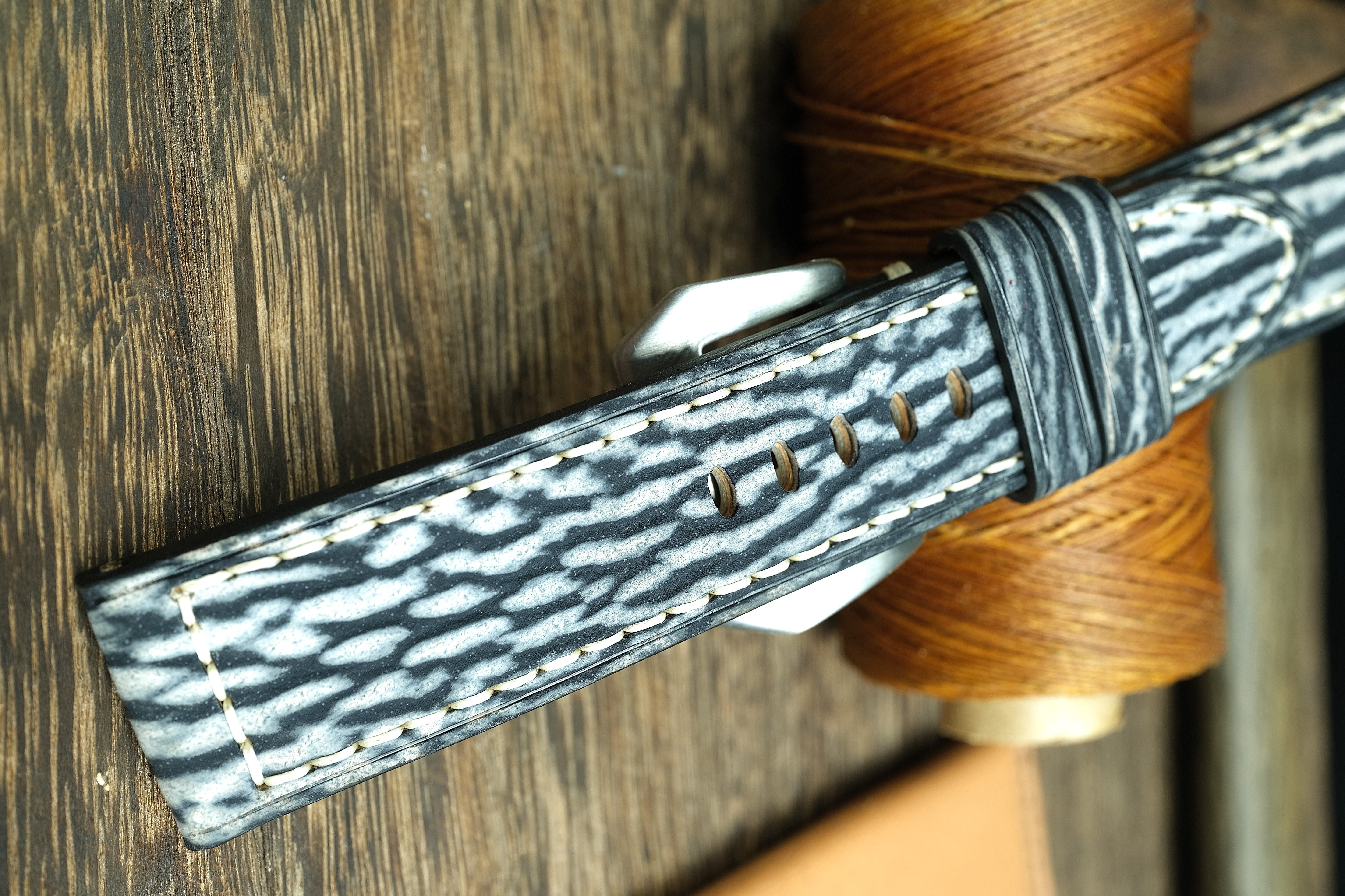 Matte Grey/Black Shark Leather Panerai Watch Strap