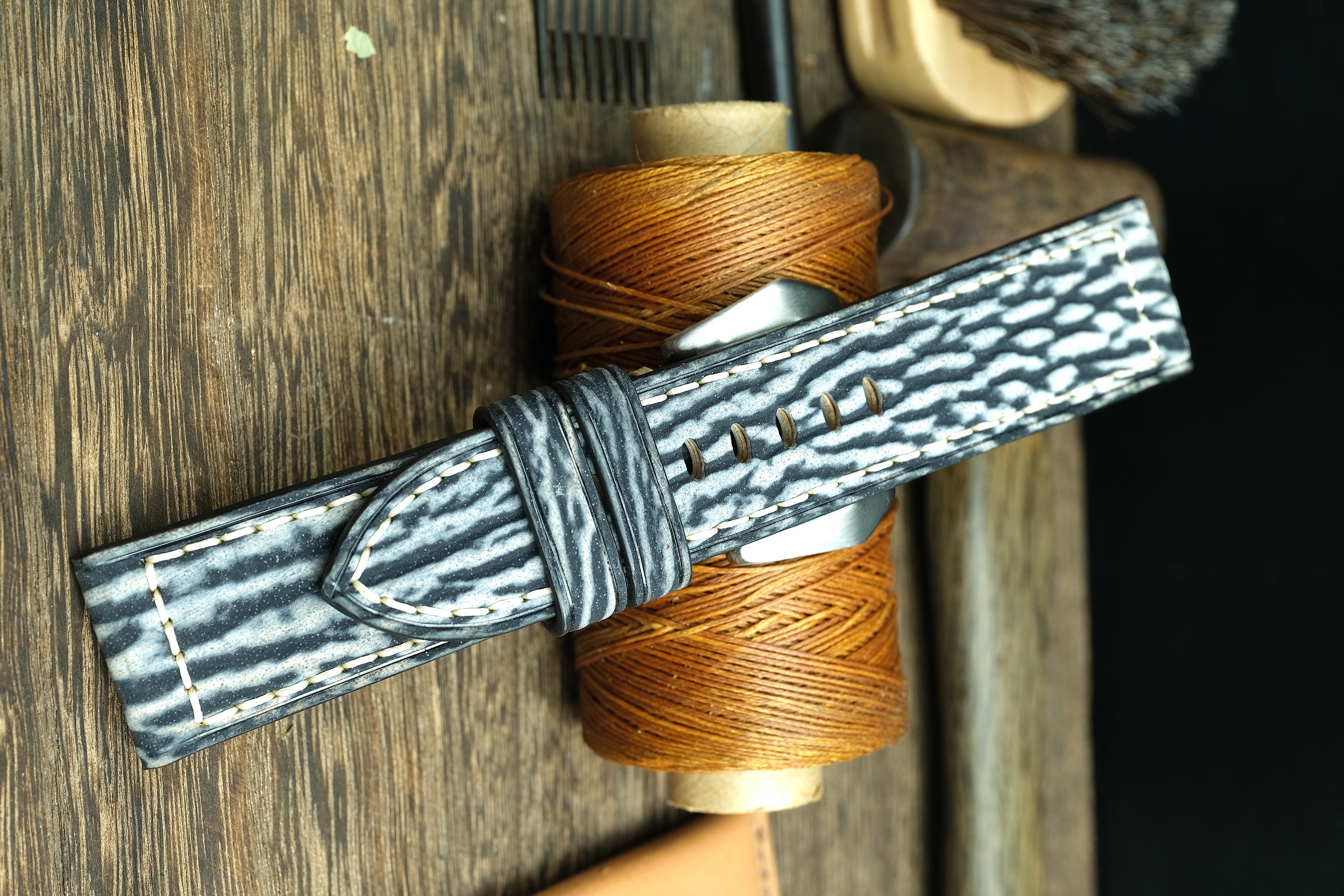 Matte Grey/Black Shark Leather Panerai Watch Strap