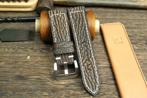 PANERAI WATCH BAND HANDMADE, SHARK LEATHER MATTE BROWN COLOR.