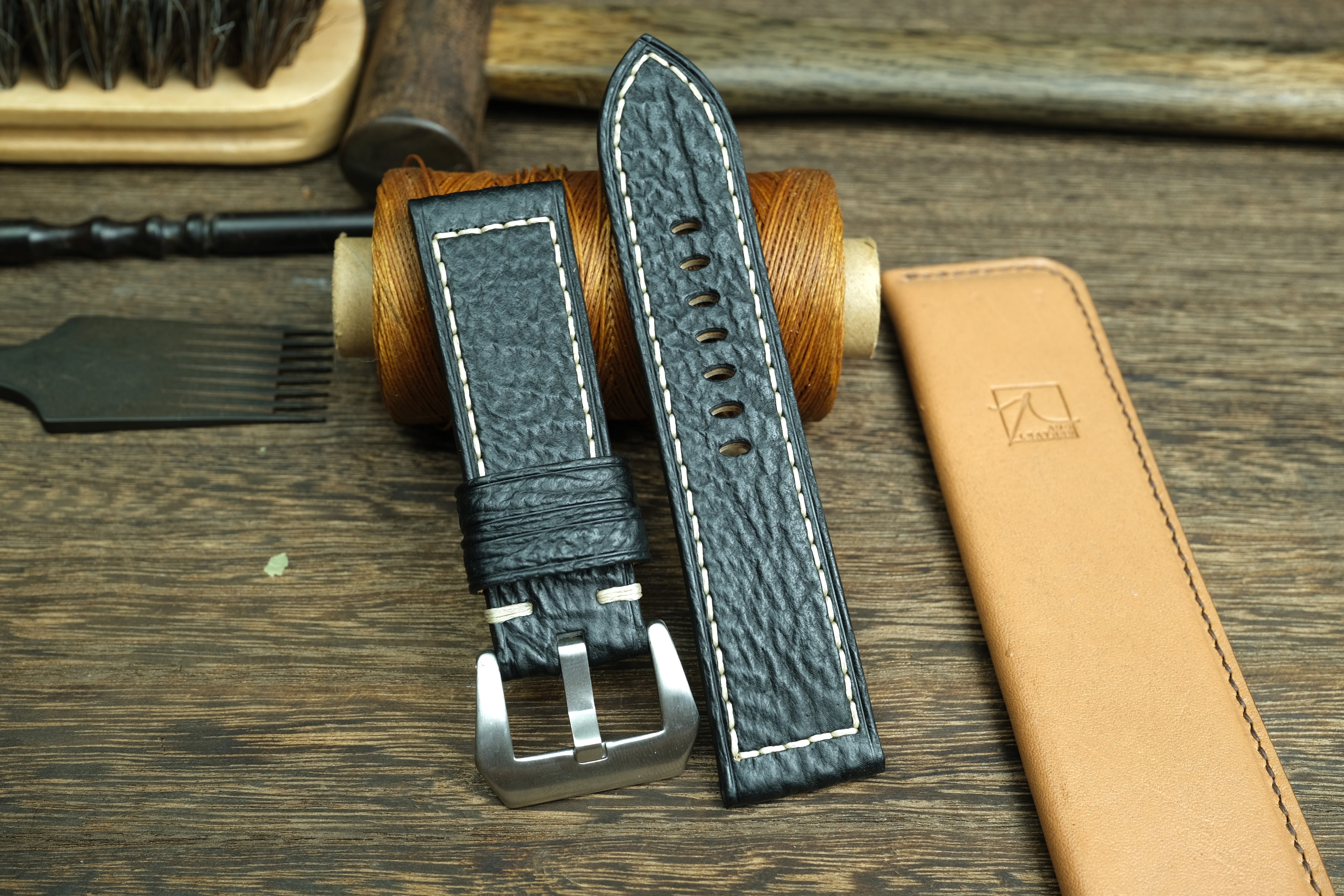 Matte Black Shark Leather Panerai Watch Strap