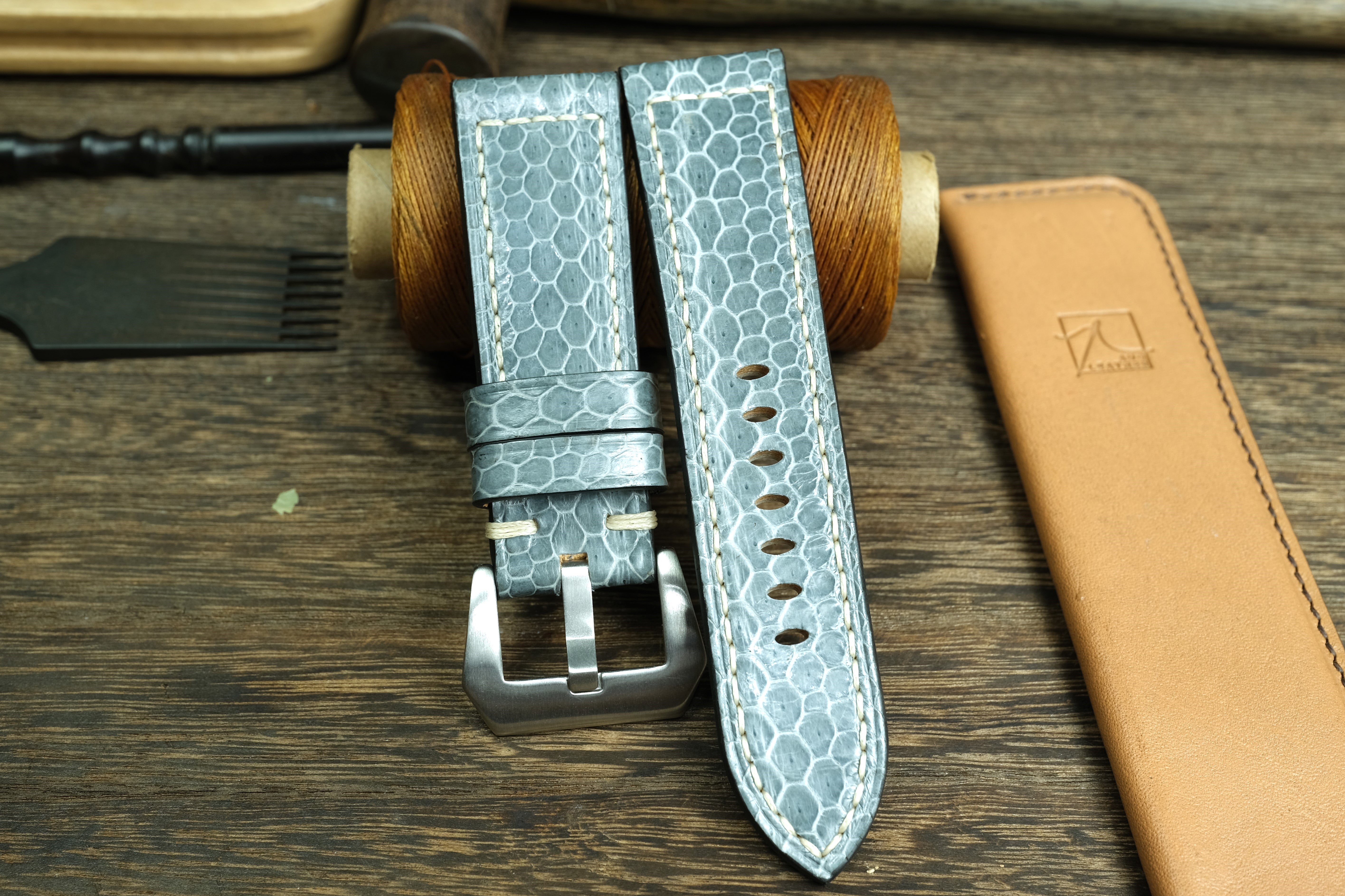Light Grey Snake Leather Panerai Watch Strap