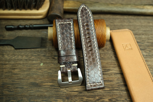 PANERAI WATCH BAND HANDMADE, SNAKE LEATHER DARK BROWN COLOR.