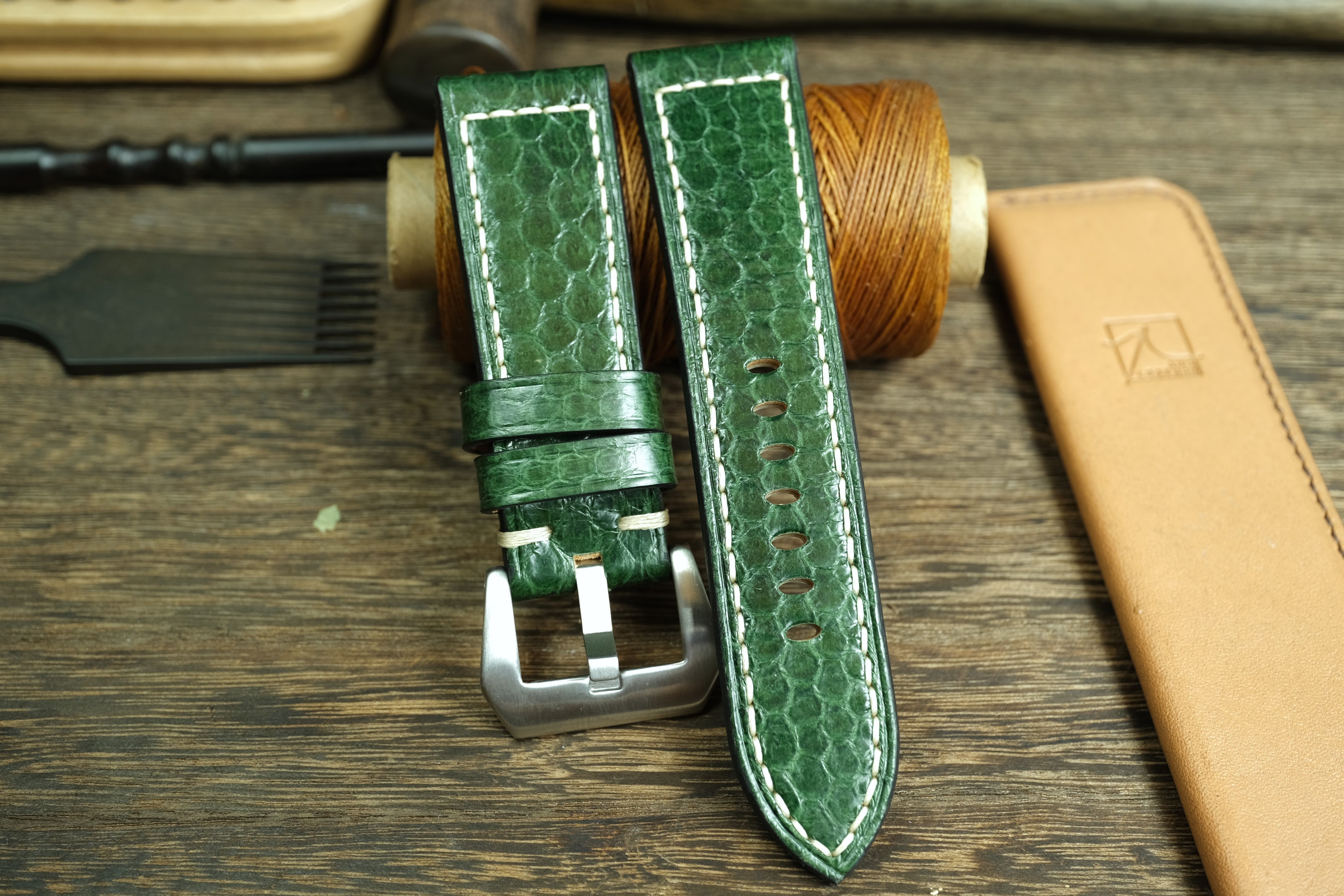 Green Snake Leather Handmade Panerai Watch Strap