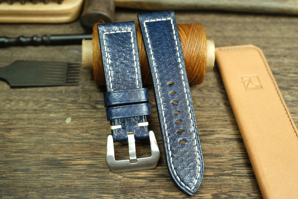 PANERAI WATCH BAND HANDMADE, SNAKE LEATHER BLUE COLOR.