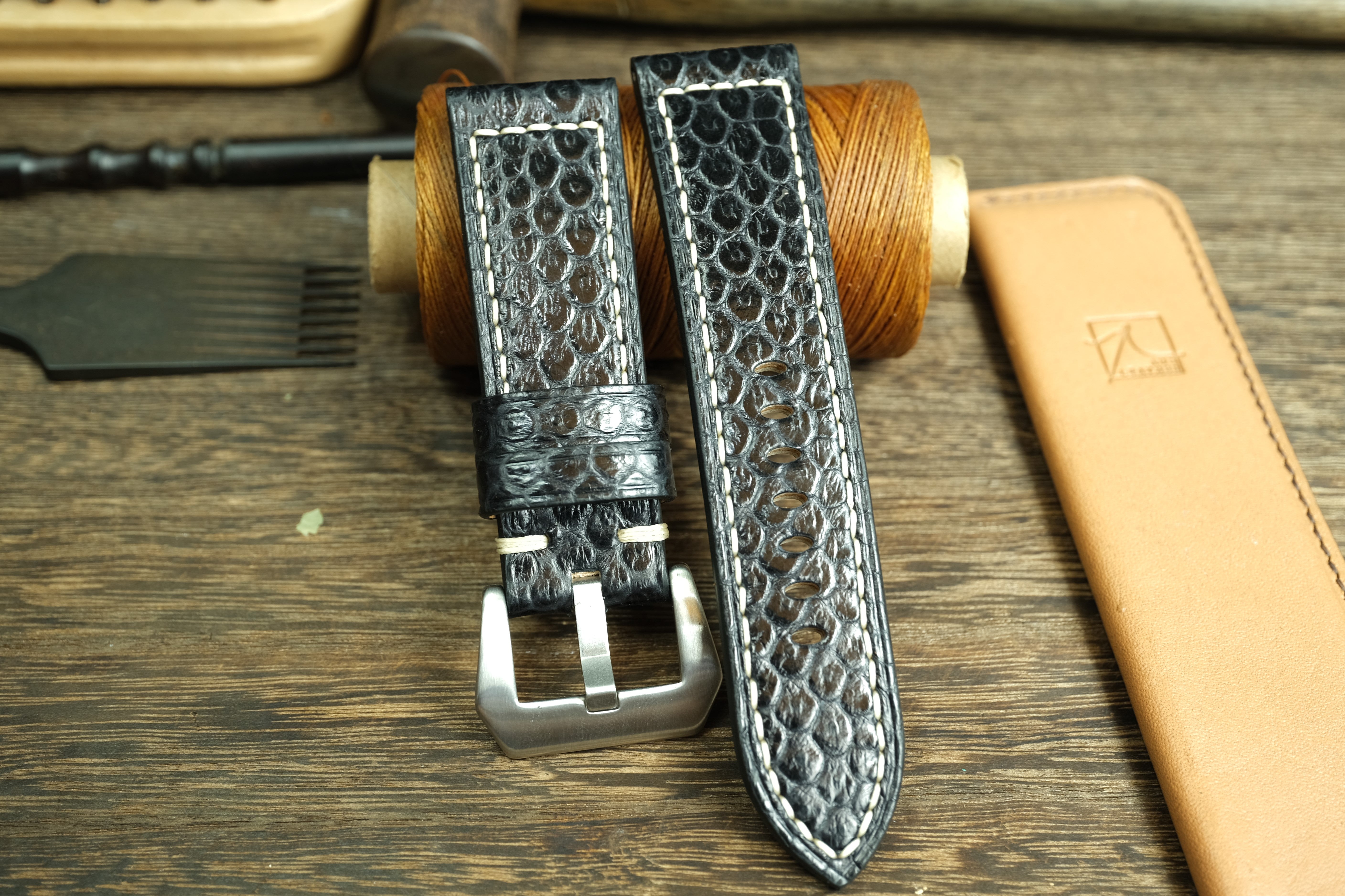 Black Snake Leather Handmade Panerai Watch Strap