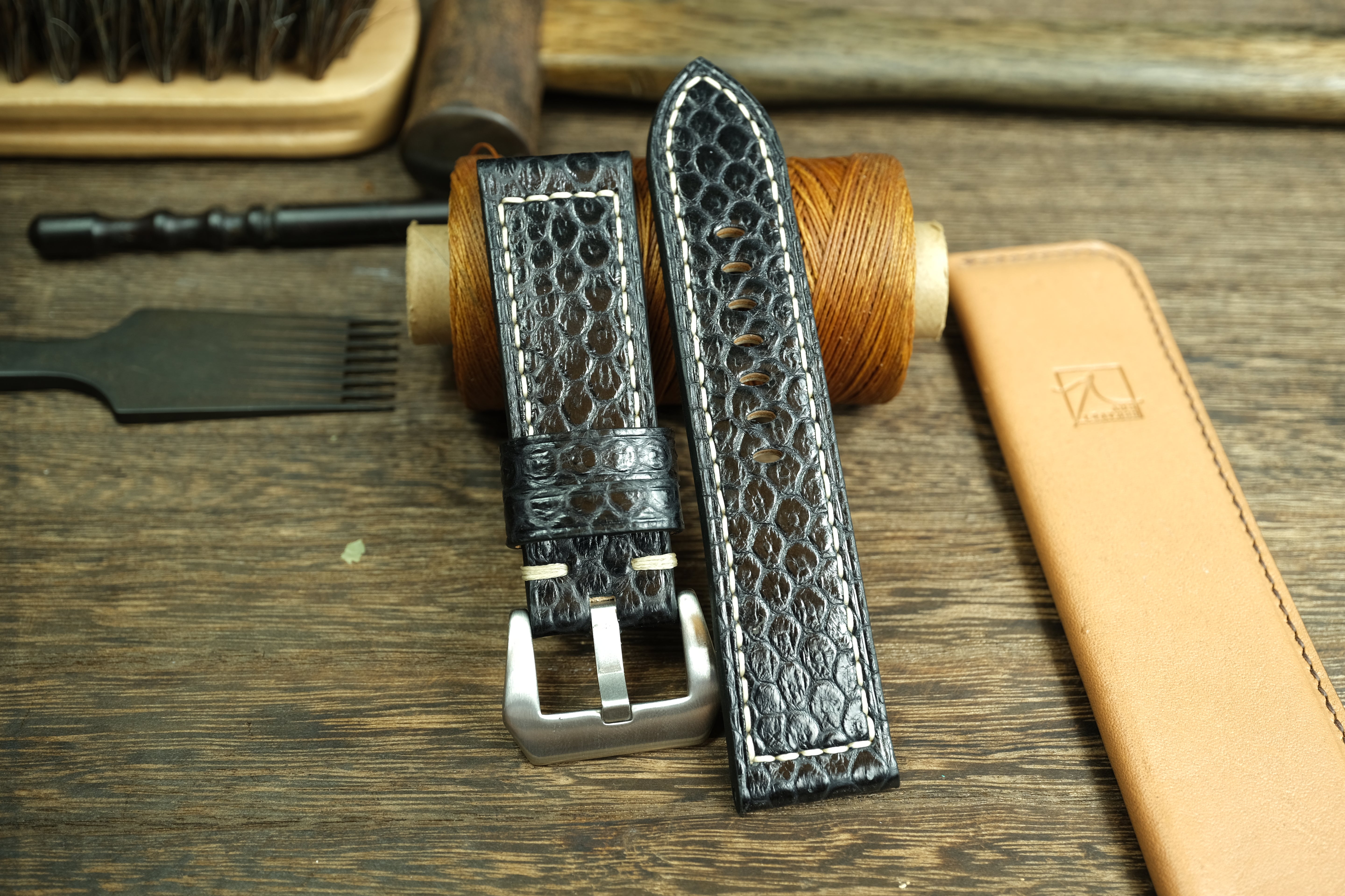 Black Snake Leather Handmade Panerai Watch Strap