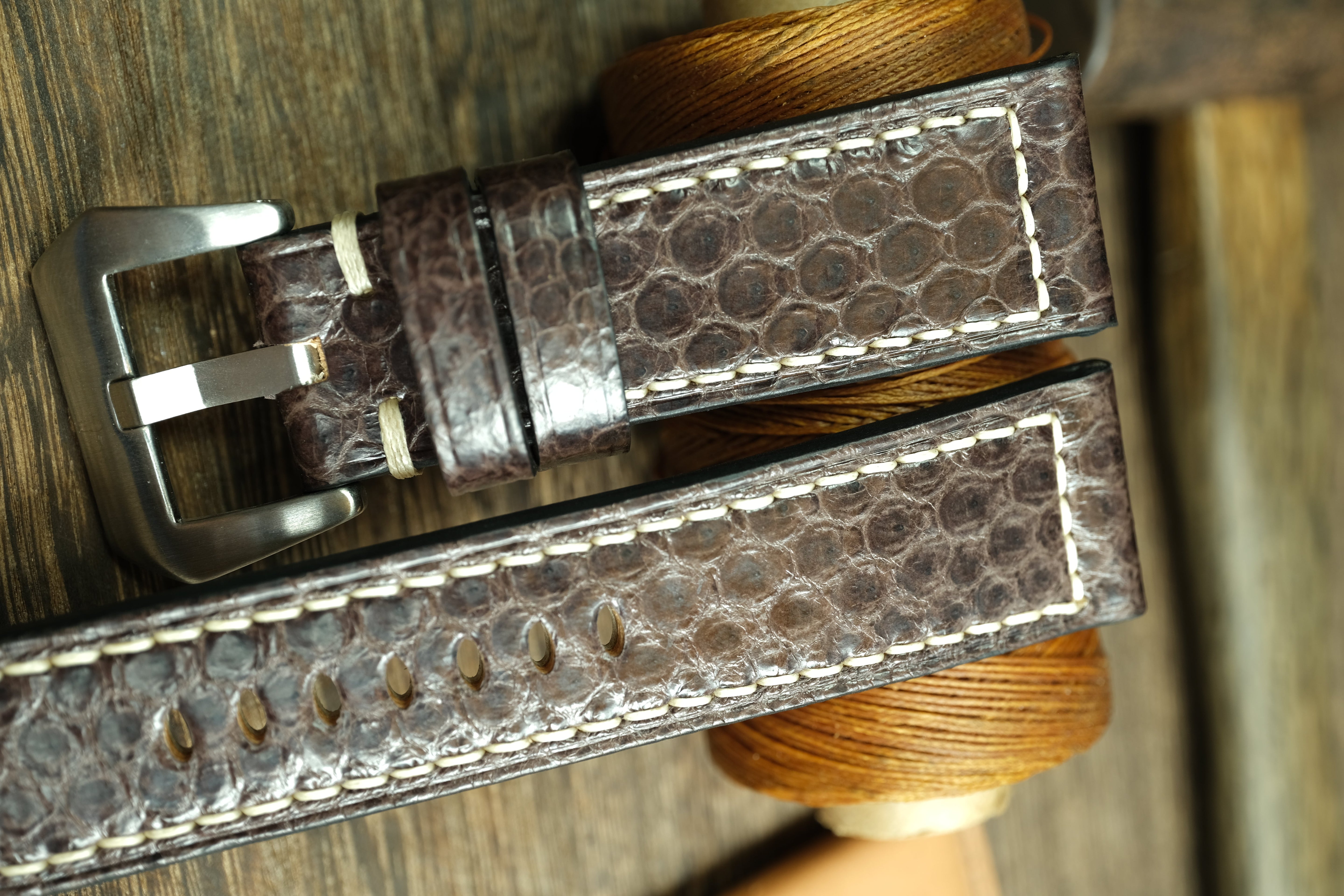 Dark Brown Snake Leather Panerai Watch Strap