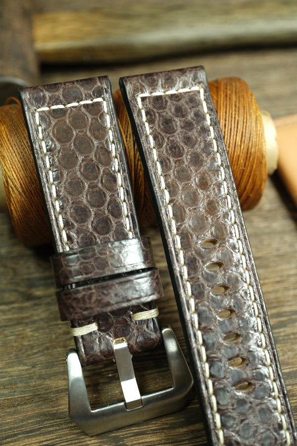 PANERAI WATCH BAND HANDMADE, SNAKE LEATHER DARK BROWN COLOR.