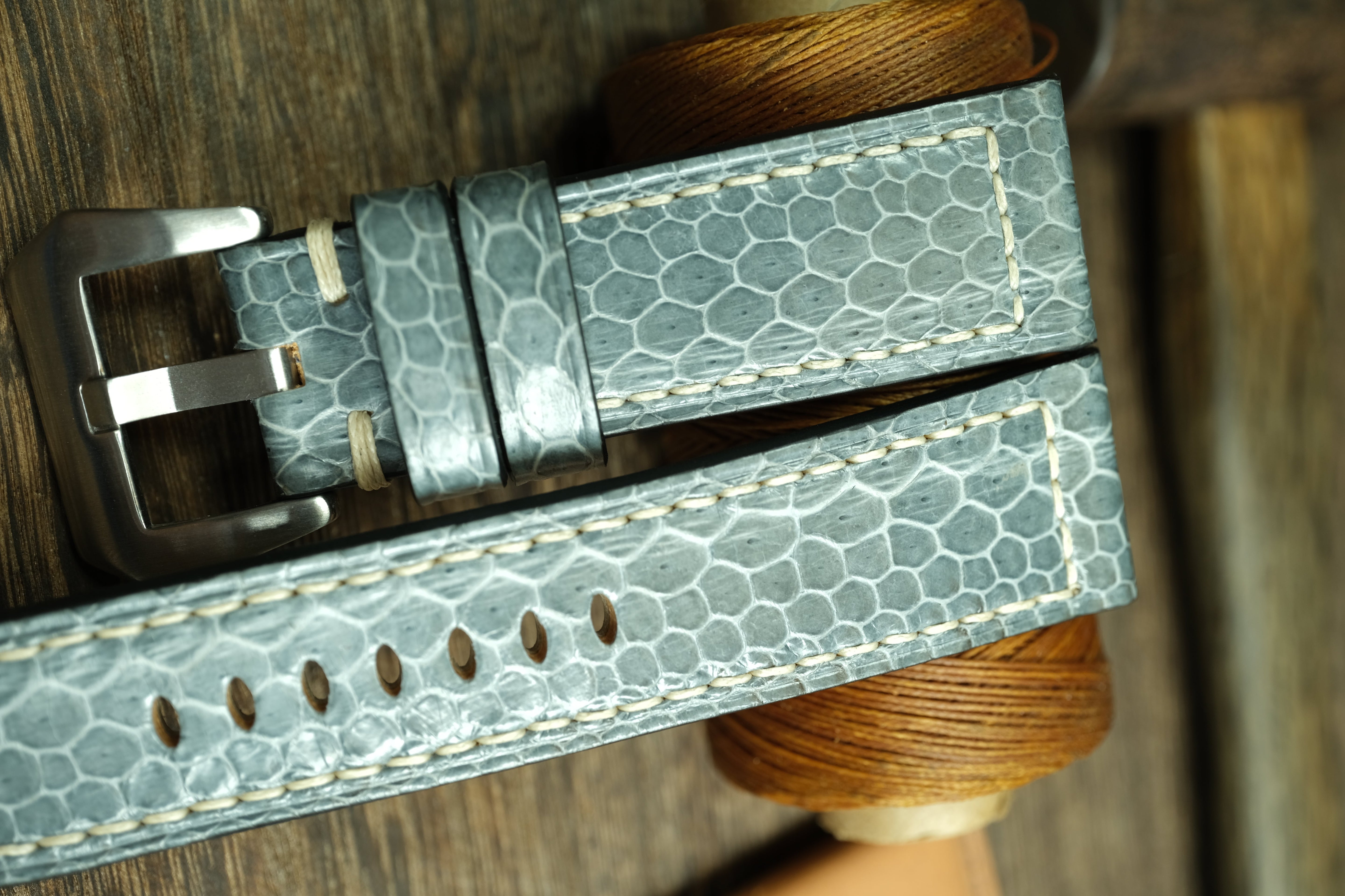Light Grey Snake Leather Panerai Watch Strap