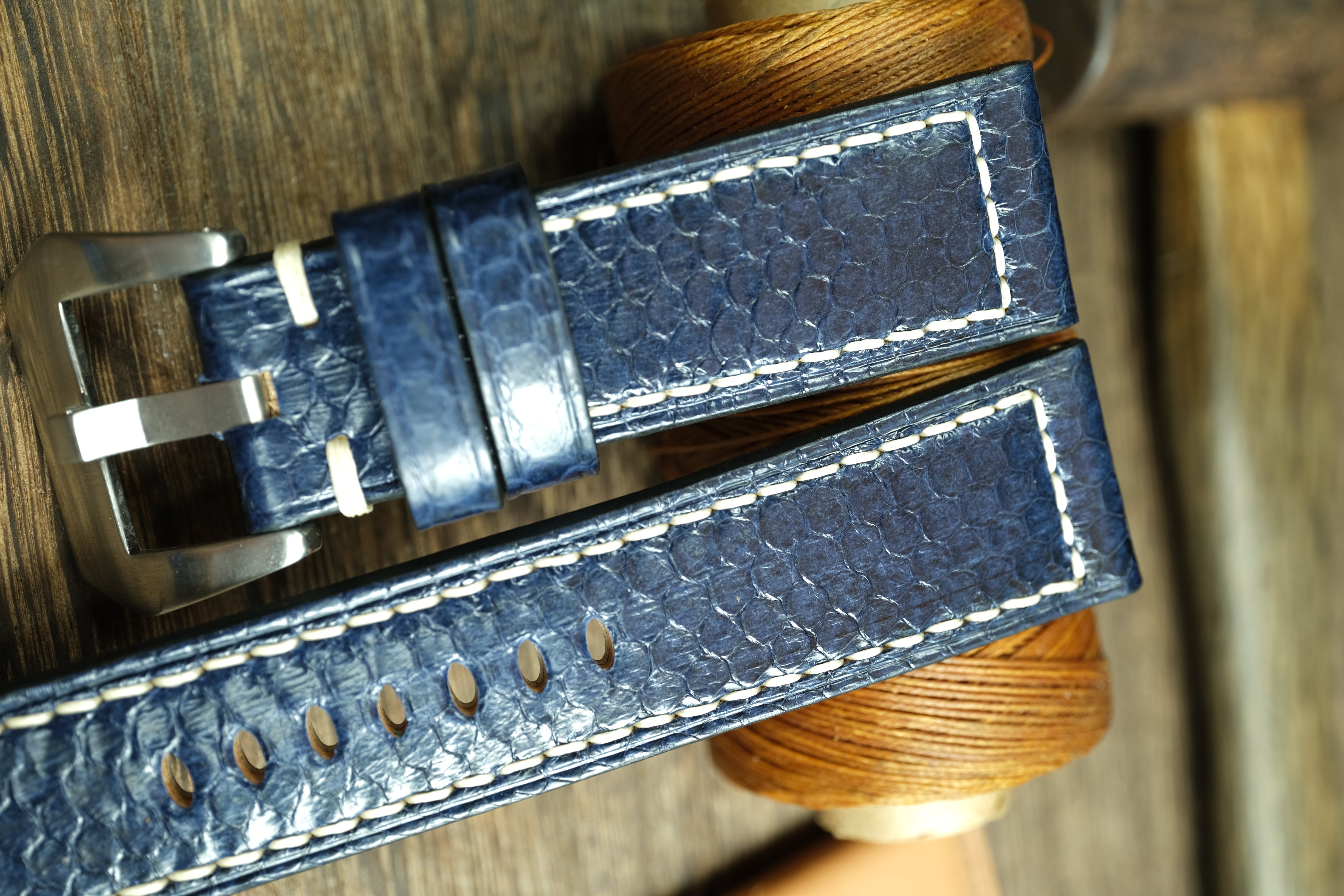 Blue Snake Leather Handmade Panerai Watch Strap
