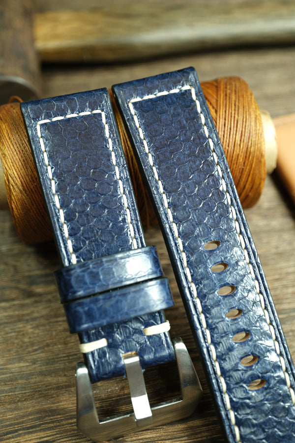 PANERAI WATCH BAND HANDMADE, SNAKE LEATHER BLUE COLOR.