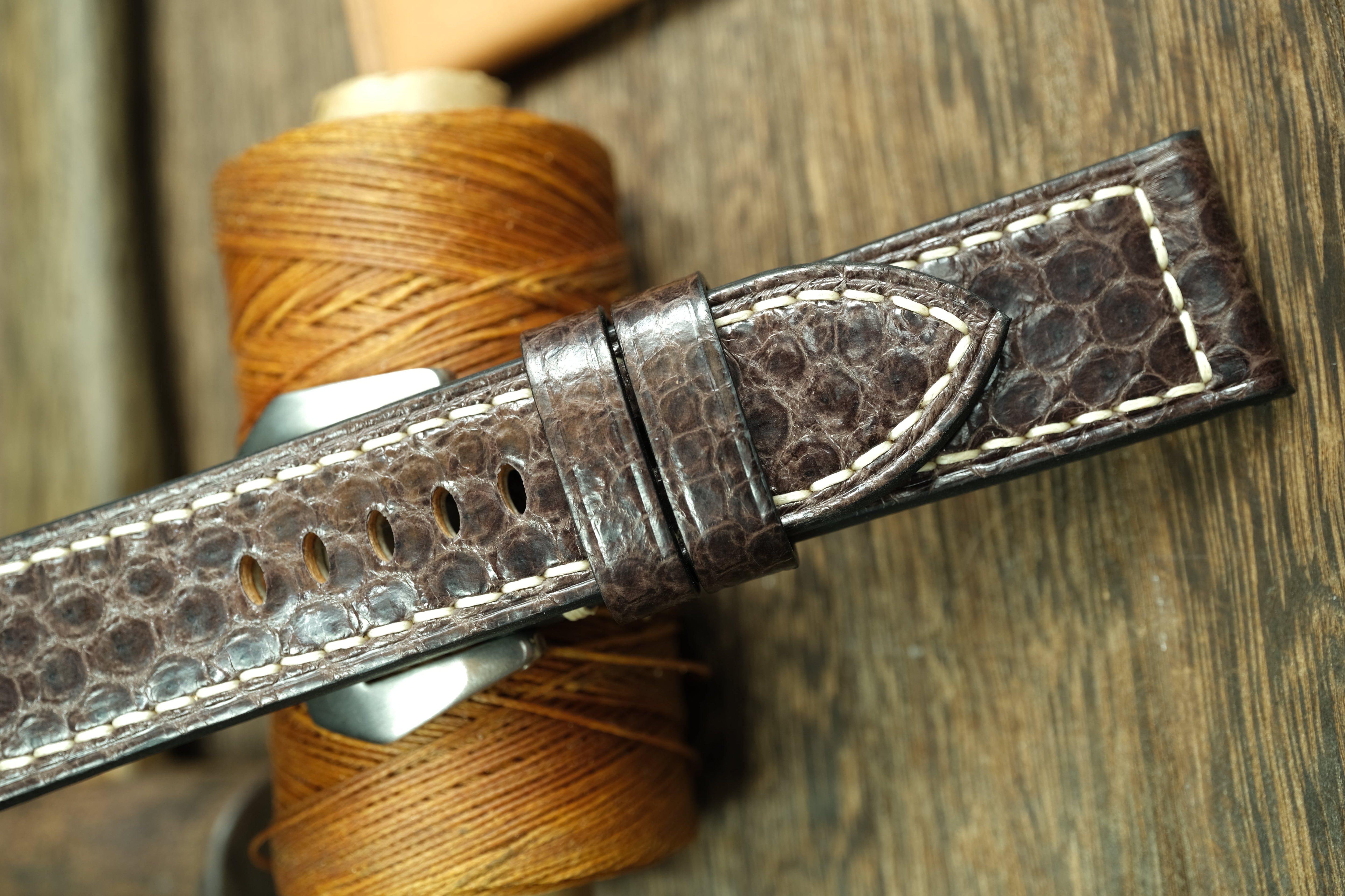 Dark Brown Snake Leather Panerai Watch Strap