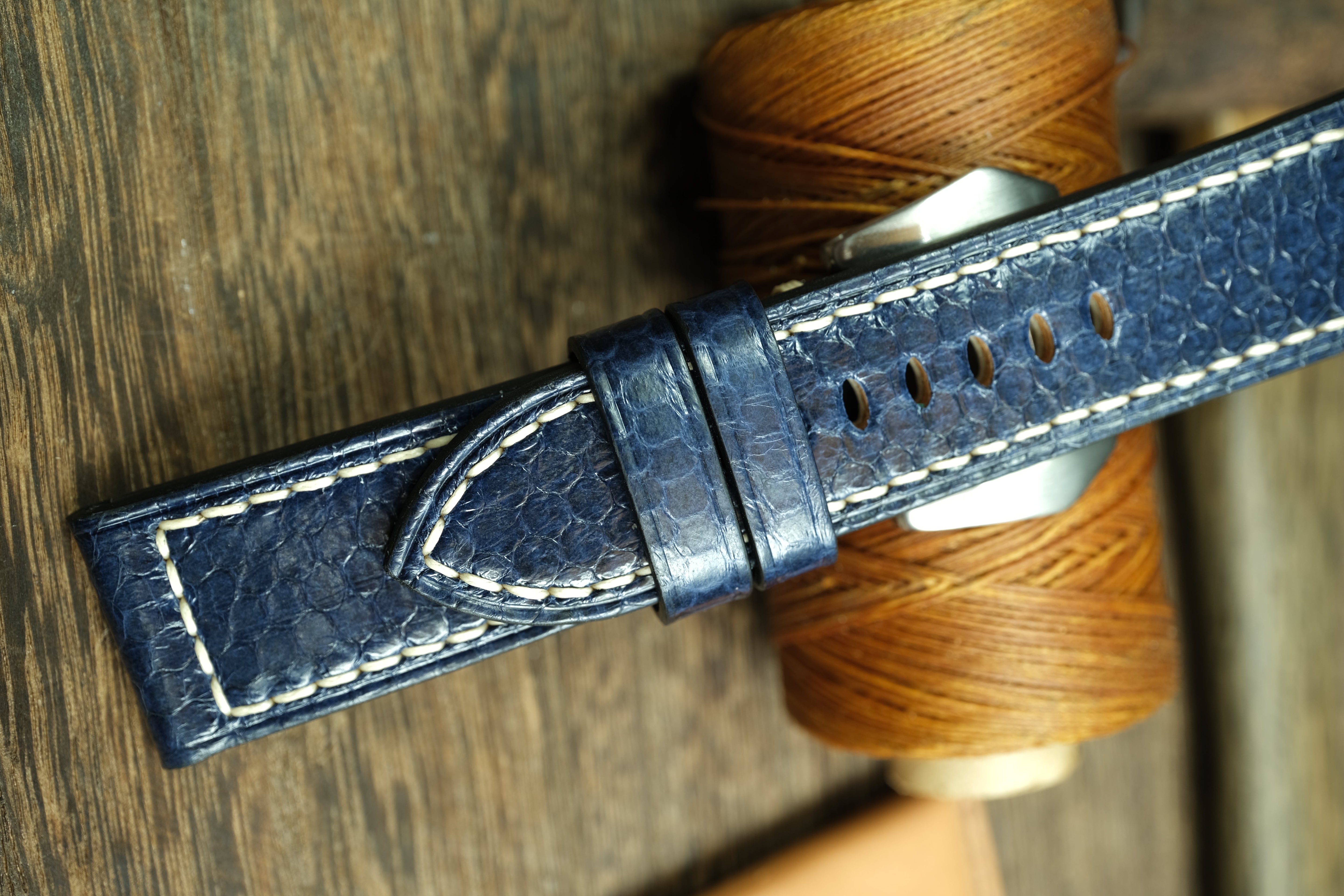 Blue Snake Leather Handmade Panerai Watch Strap