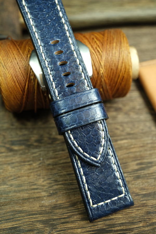 PANERAI WATCH BAND HANDMADE, SNAKE LEATHER BLUE COLOR.