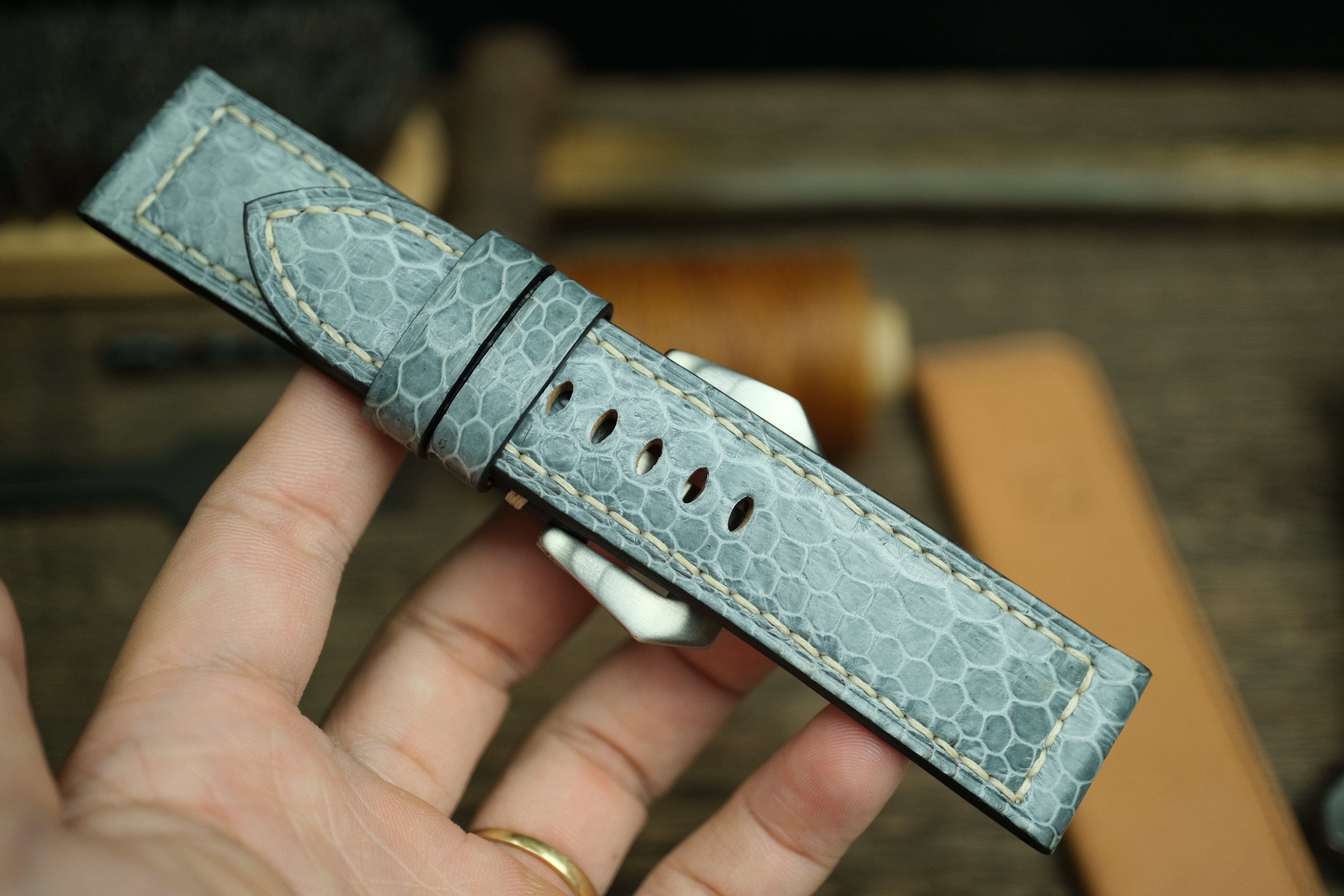 Light Grey Snake Leather Panerai Watch Strap