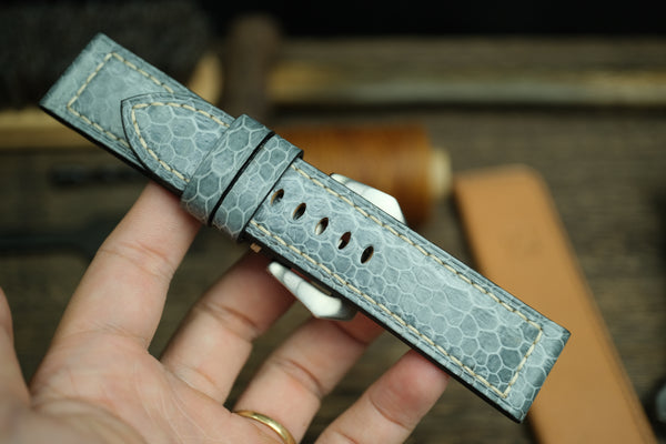 PANERAI WATCH BAND HANDMADE, SNAKE LEATHER LIGHT GREY COLOR.