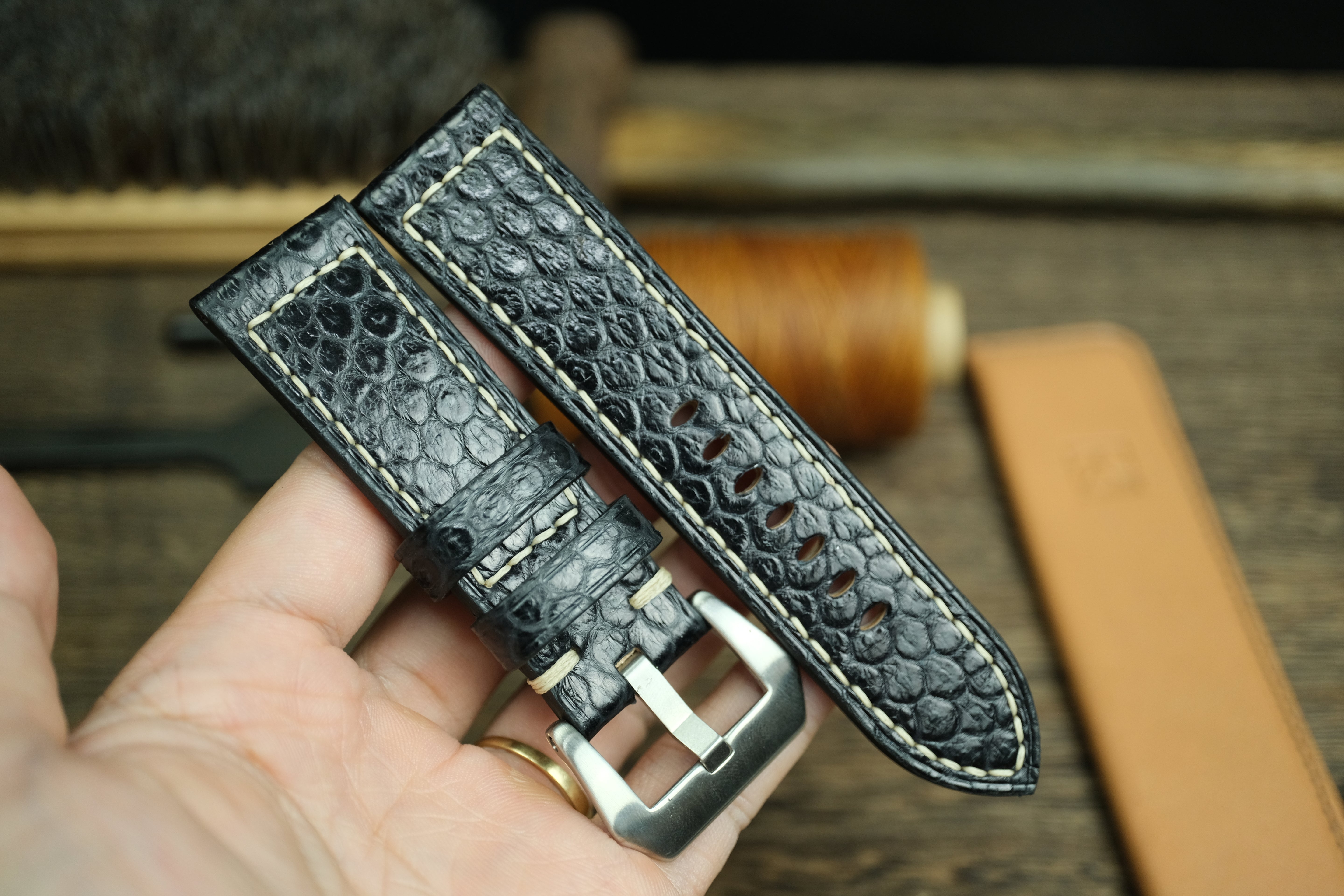 Black Snake Leather Handmade Panerai Watch Strap