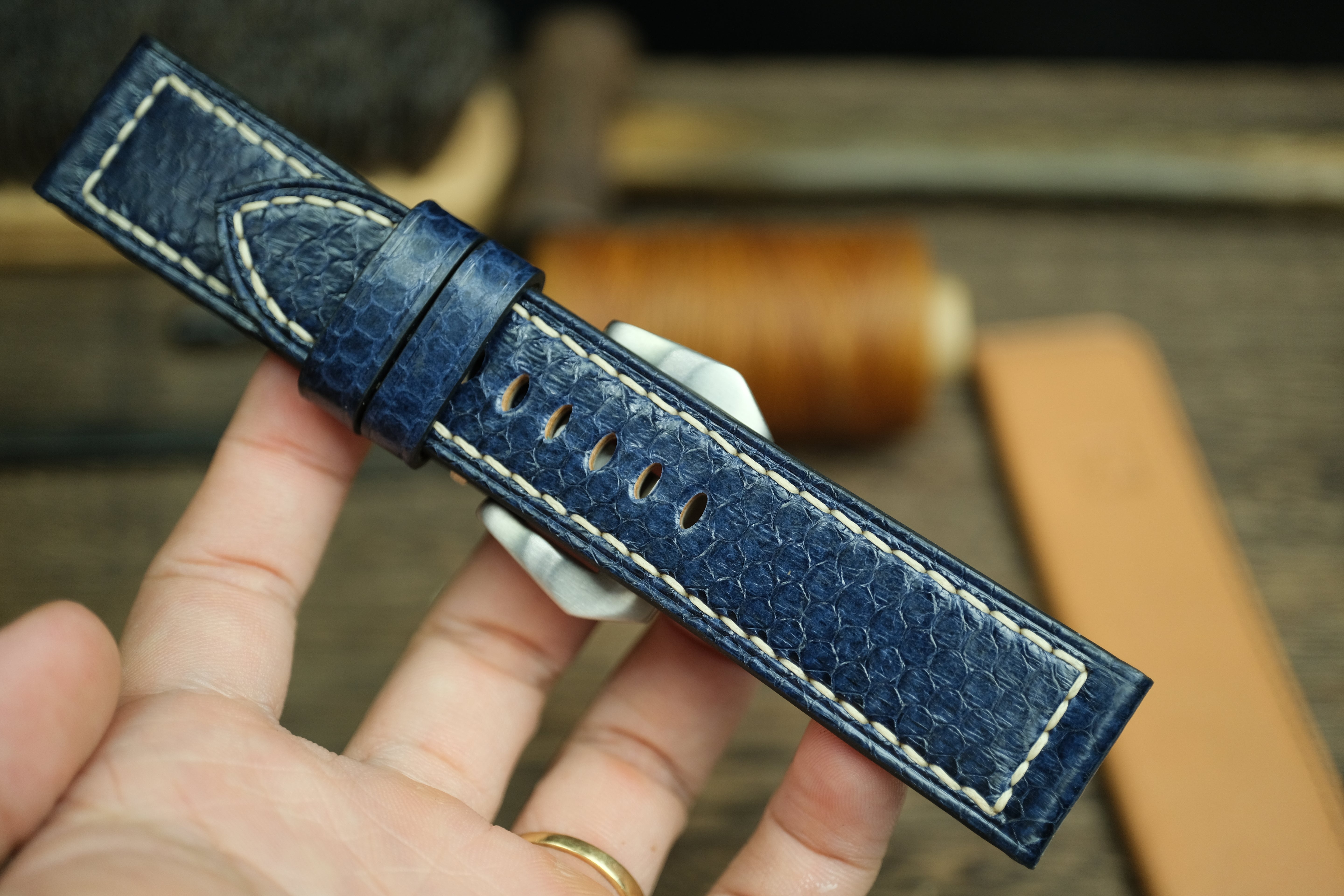 Blue Snake Leather Handmade Panerai Watch Strap