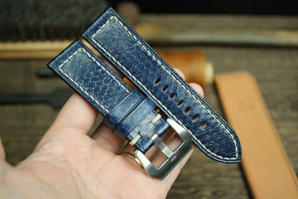 PANERAI WATCH BAND HANDMADE, SNAKE LEATHER BLUE COLOR.