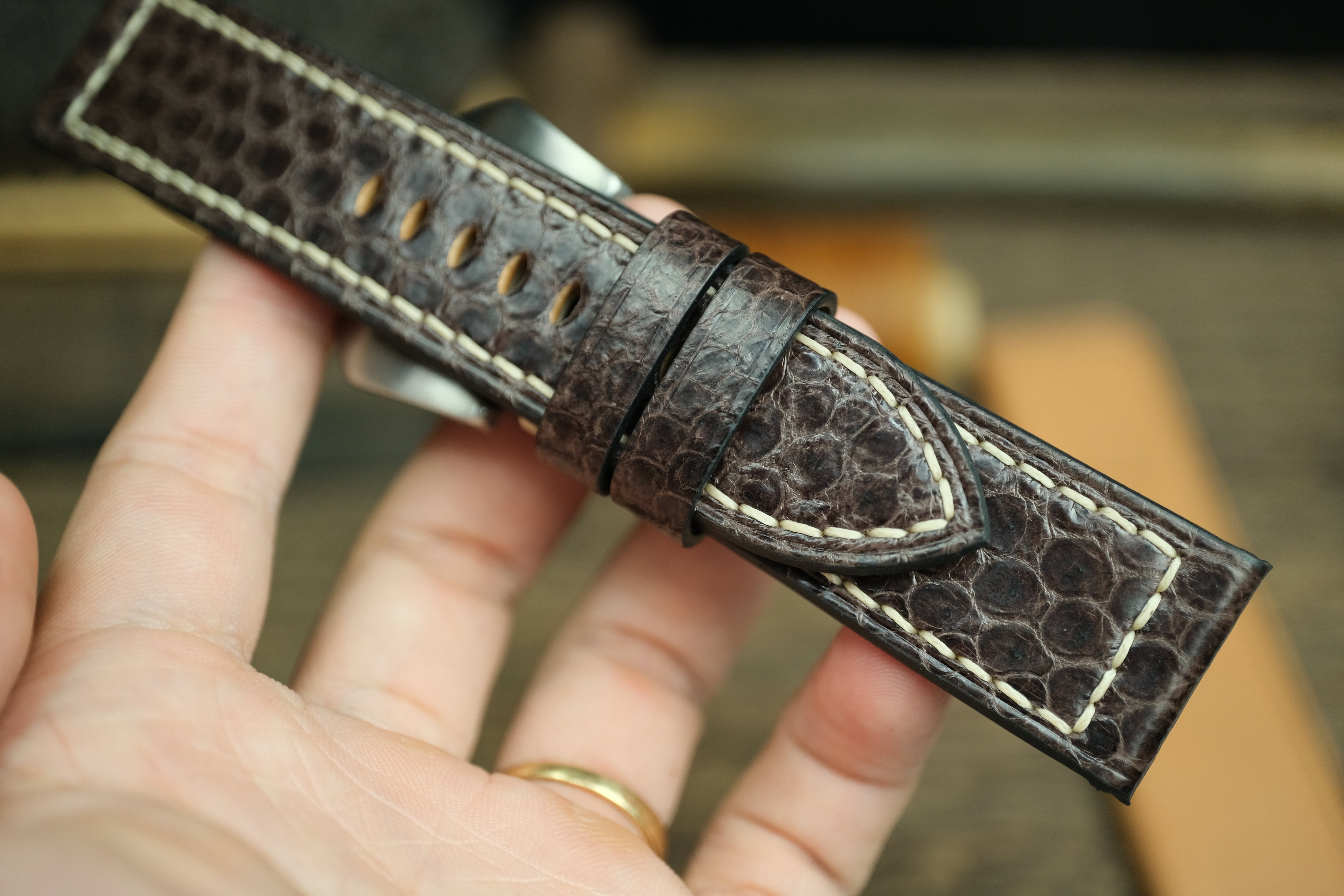 Dark Brown Snake Leather Panerai Watch Strap