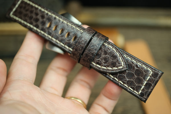 PANERAI WATCH BAND HANDMADE, SNAKE LEATHER DARK BROWN COLOR.